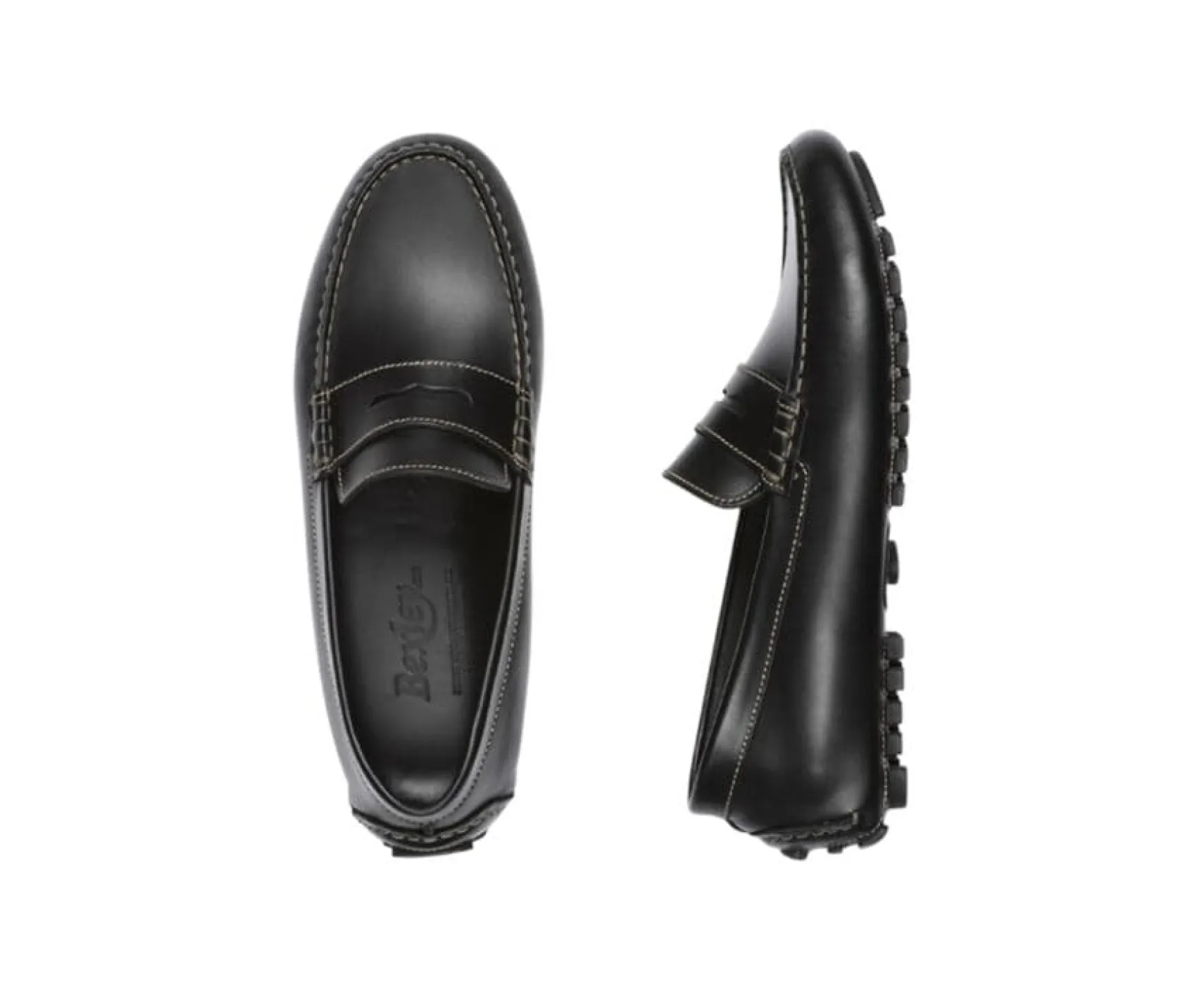 Bexley Moccasins | Black Leather Men'S Driving Moccasins Ferguson Blackblack With Black Waistband