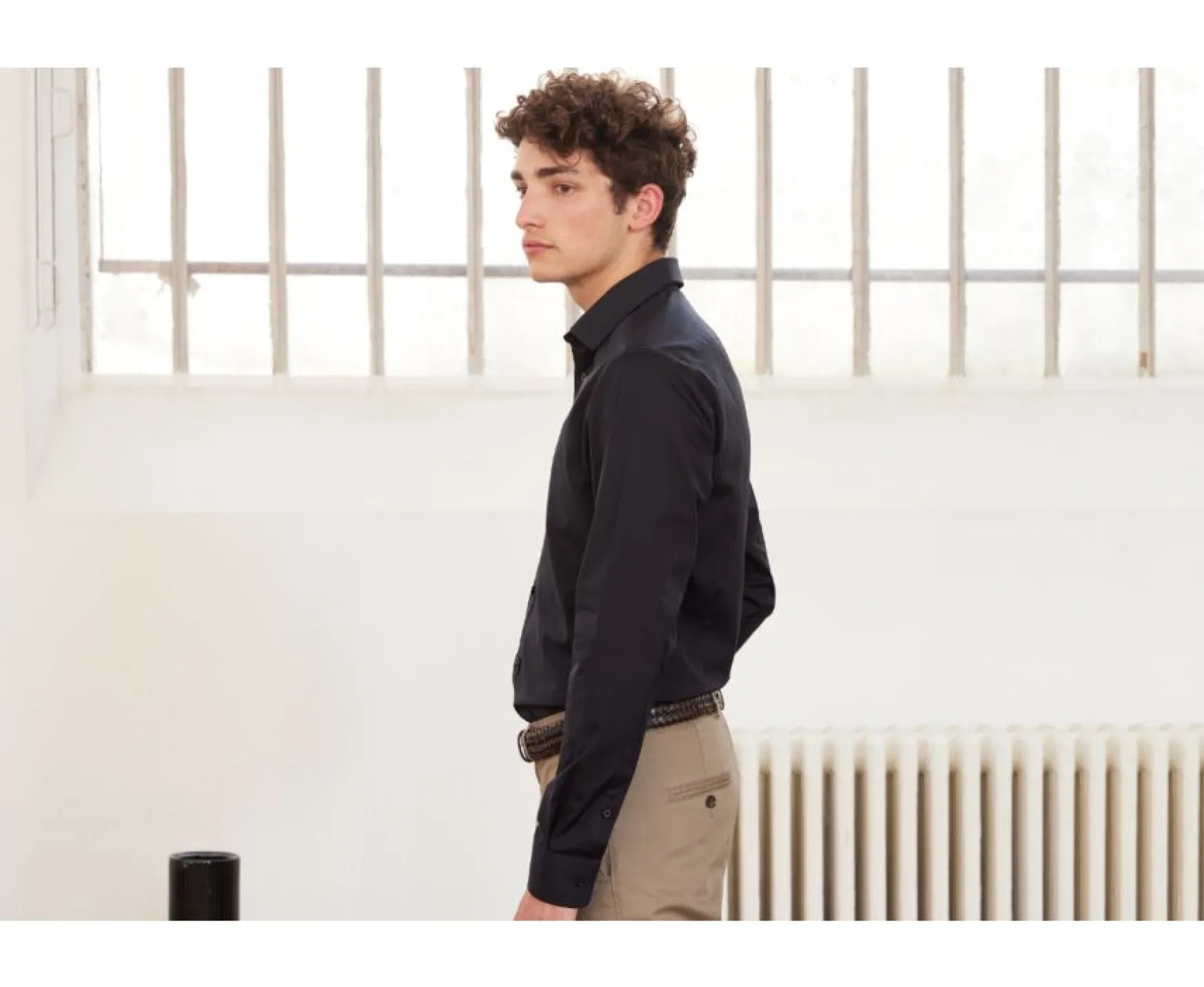 Bexley | Black Poplin Cotton Shirt - Straight Collar Louis Blackblack With Black Waistband