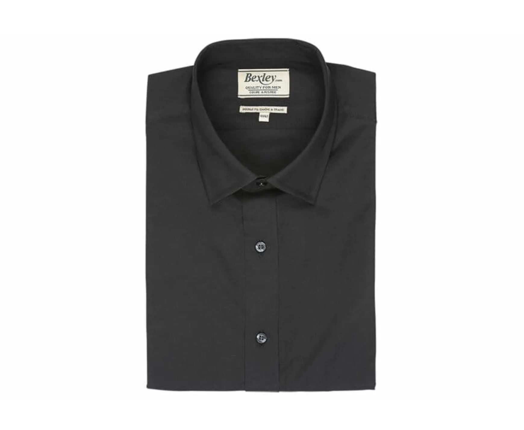 Bexley | Black Poplin Cotton Shirt - Straight Collar Louis Blackblack With Black Waistband