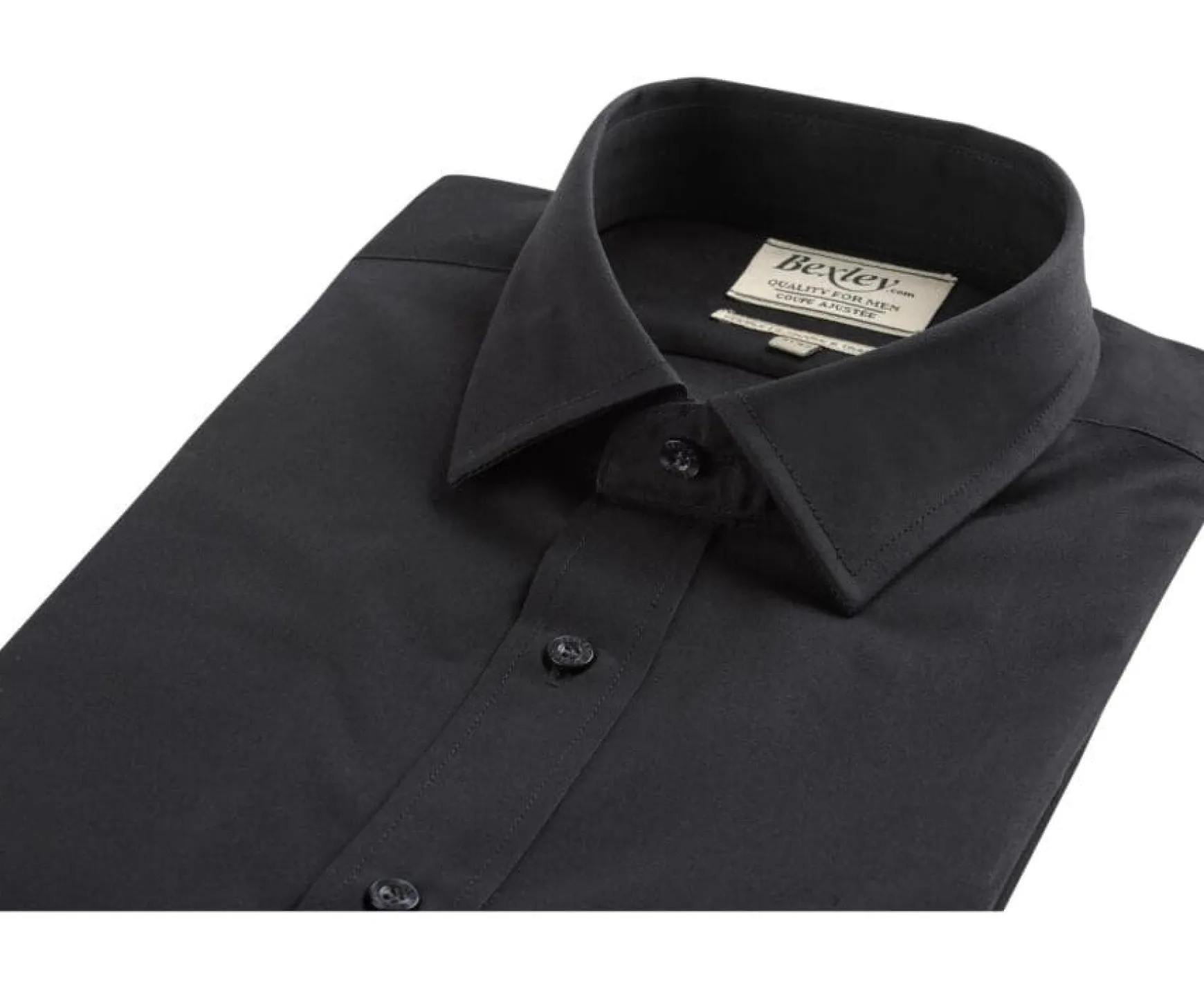 Bexley | Black Poplin Cotton Shirt - Straight Collar Louis Blackblack With Black Waistband