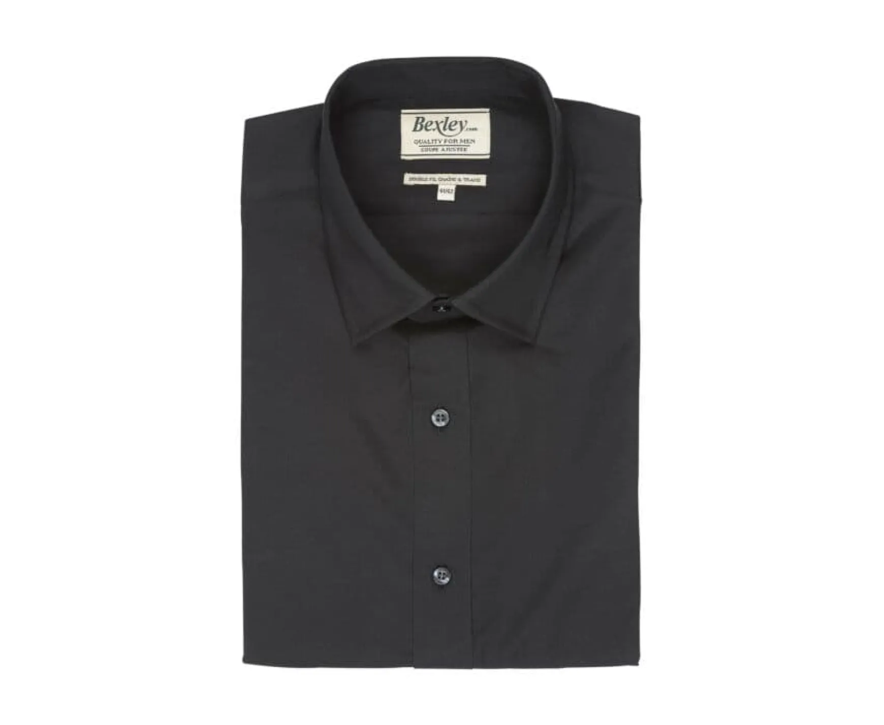 Bexley | Black Poplin Cotton Shirt - Straight Collar Louis Blackblack With Black Waistband