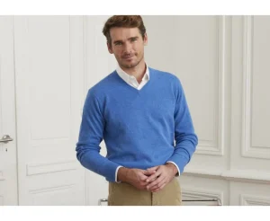 Bexley | Blue Sea V-Neck Wool Jumper Elian Sea Blue