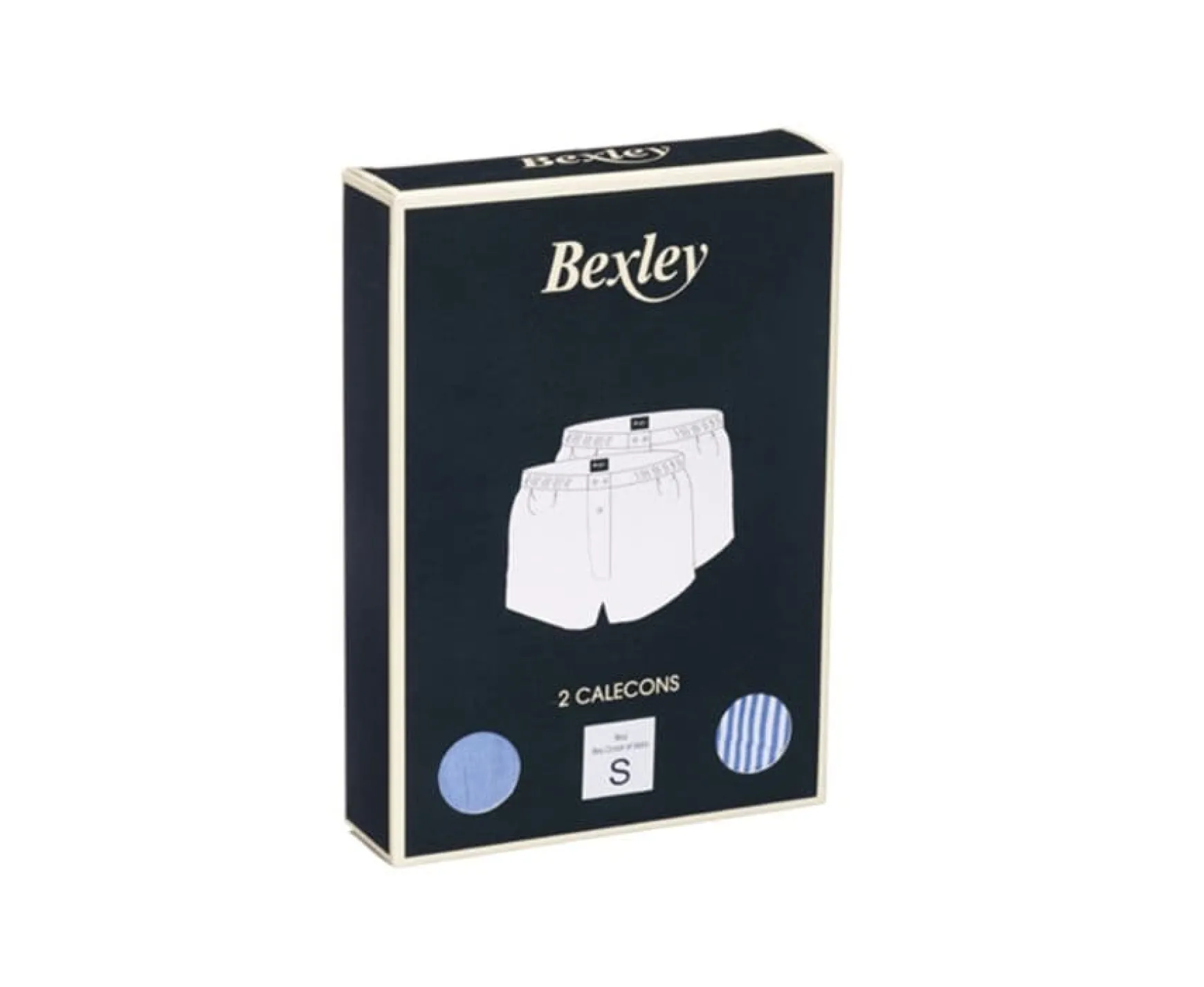 Bexley | Box Of 2 Plain Blue/Striped Ocean Blue And White Men'S Boxer Shorts - Elon | Grey, Pink And Red