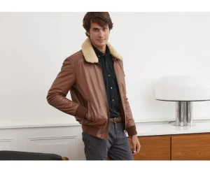 Bexley | Cognac Leather Aviator Jacket Everett Ii Brown Cognac