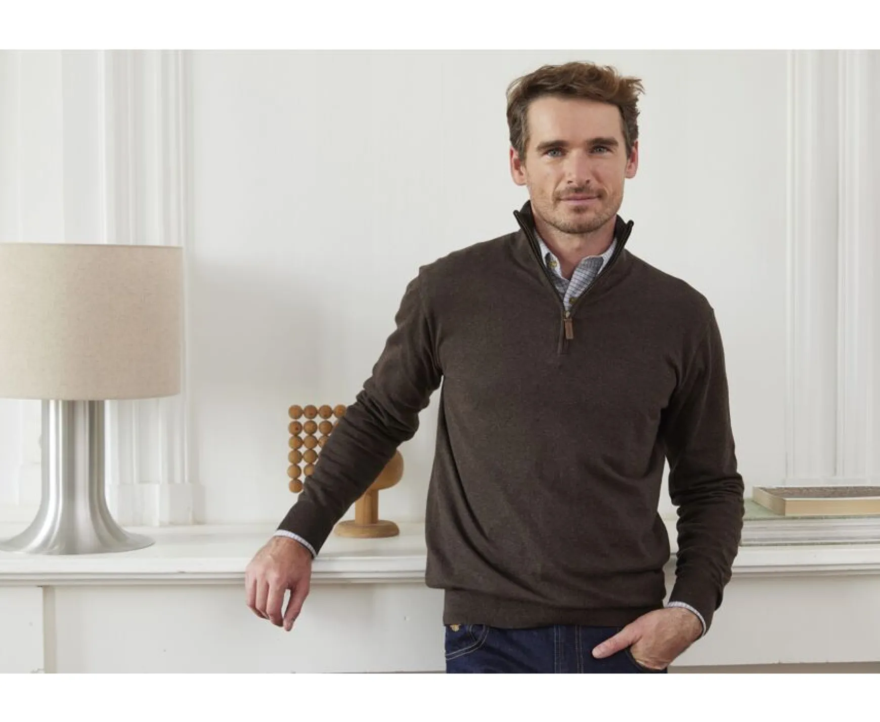 Bexley | Cotton/Cashmere Half-Zip Thin Pullover Vlad Dark Chocolate