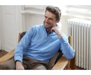 Bexley | Cotton/Cashmere Half-Zip Thin Jumper Vlad Blue Melange