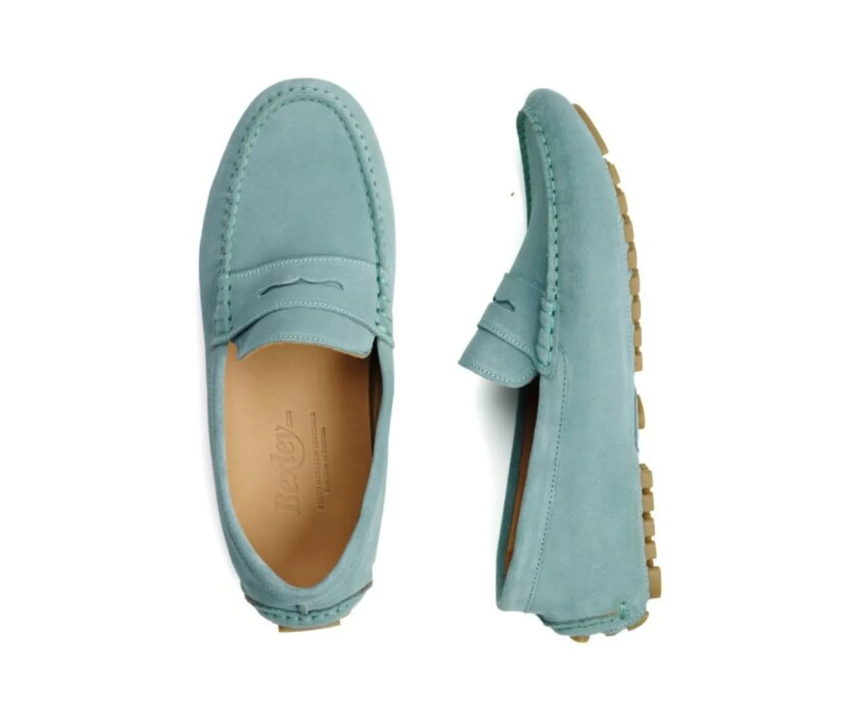Bexley Moccasins | Green Mint Velvet Men'S Driving Moccassins Ferguson Velours Vert Menthe
