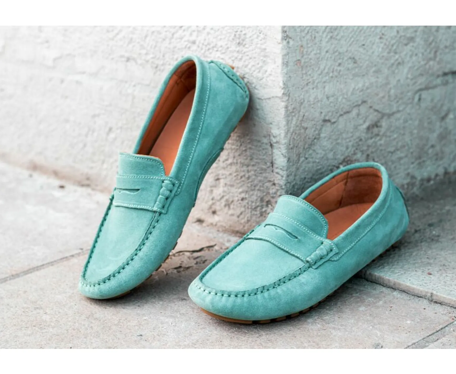 Bexley Moccasins | Green Mint Velvet Men'S Driving Moccassins Ferguson Velours Vert Menthe