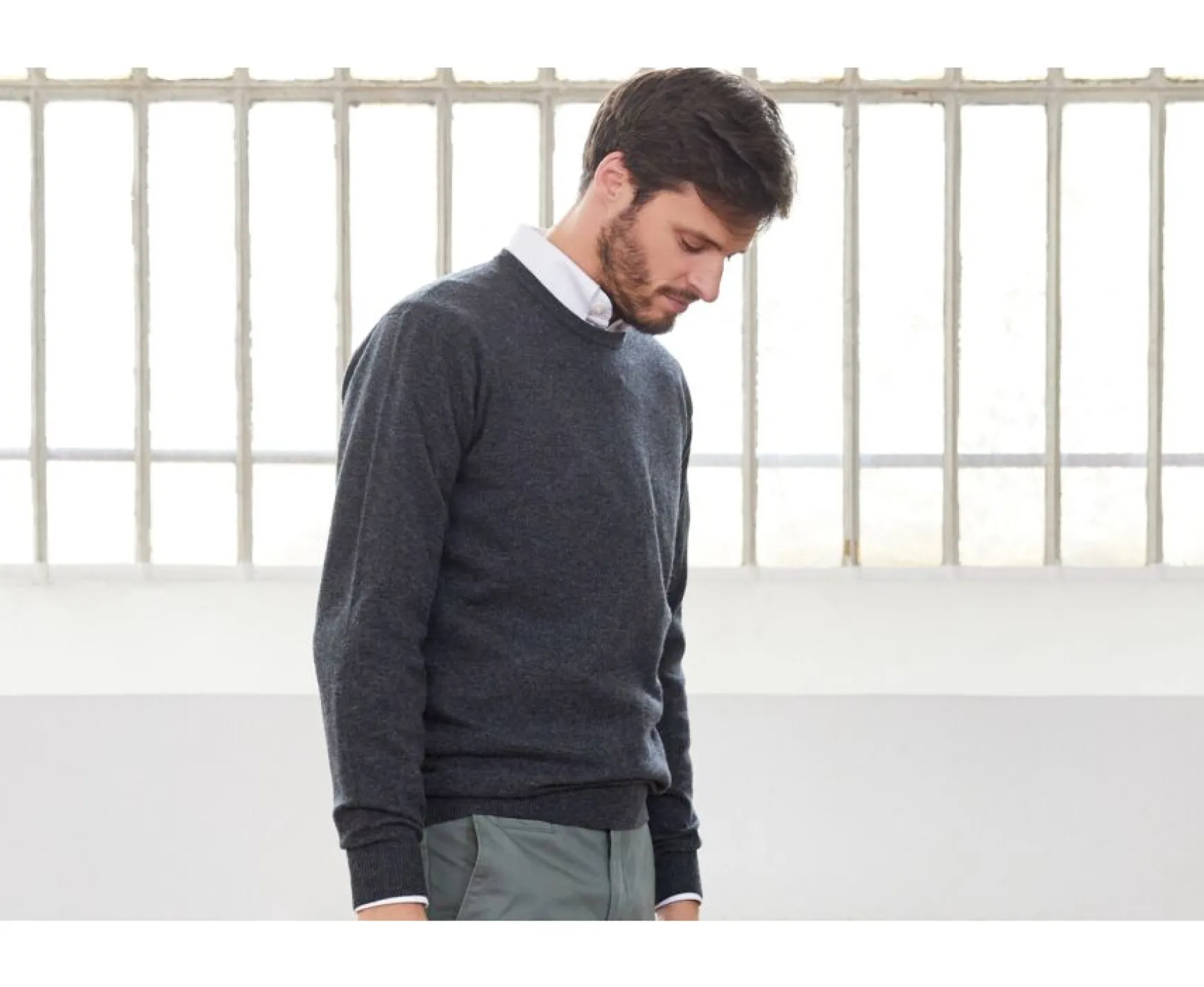 Bexley | Grey Antracite Round-Neck Wool Jumper Conan Grey Anthracite