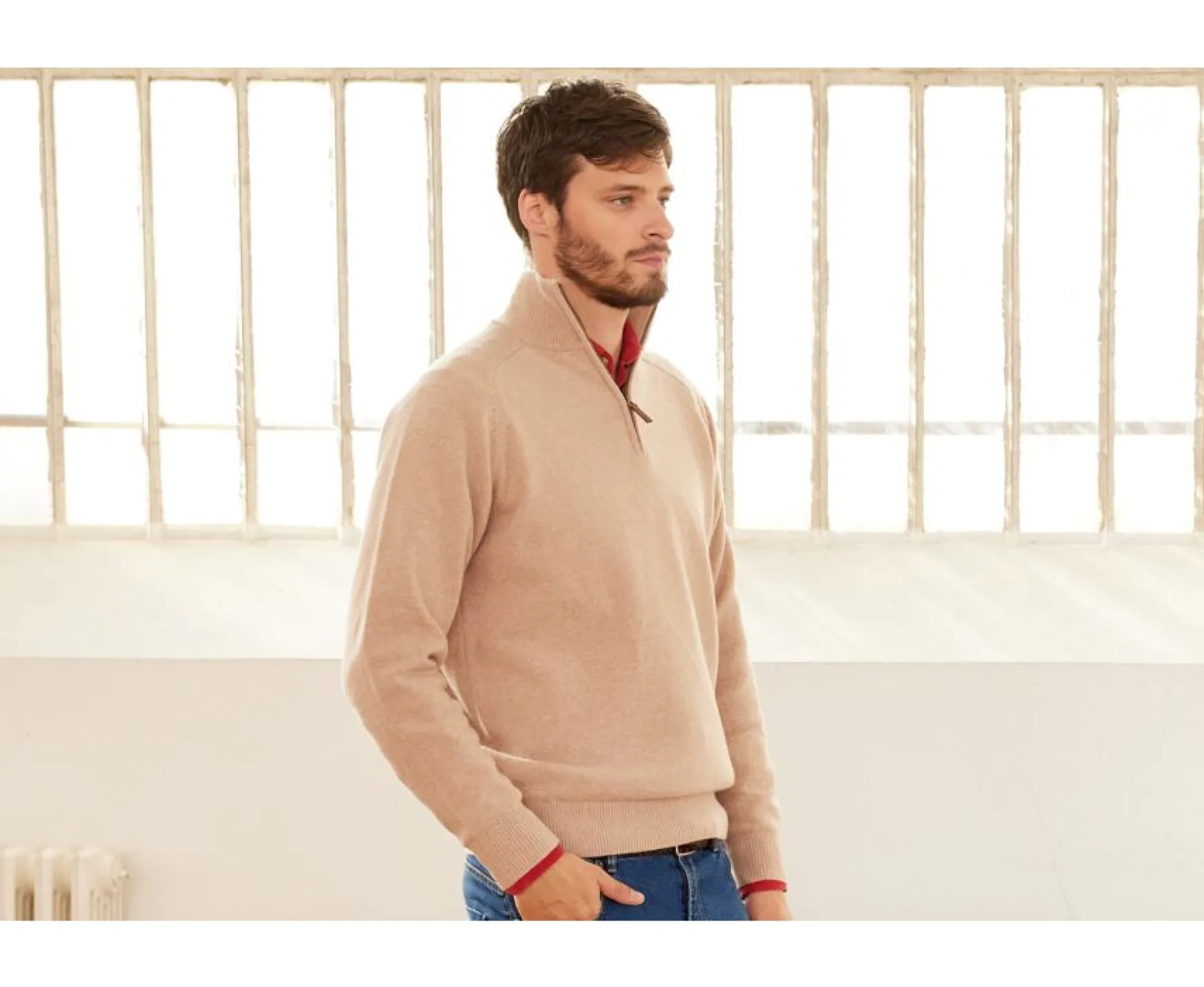 Bexley | Half-Zip Wool Sweater - Kenneth | Beige Melange