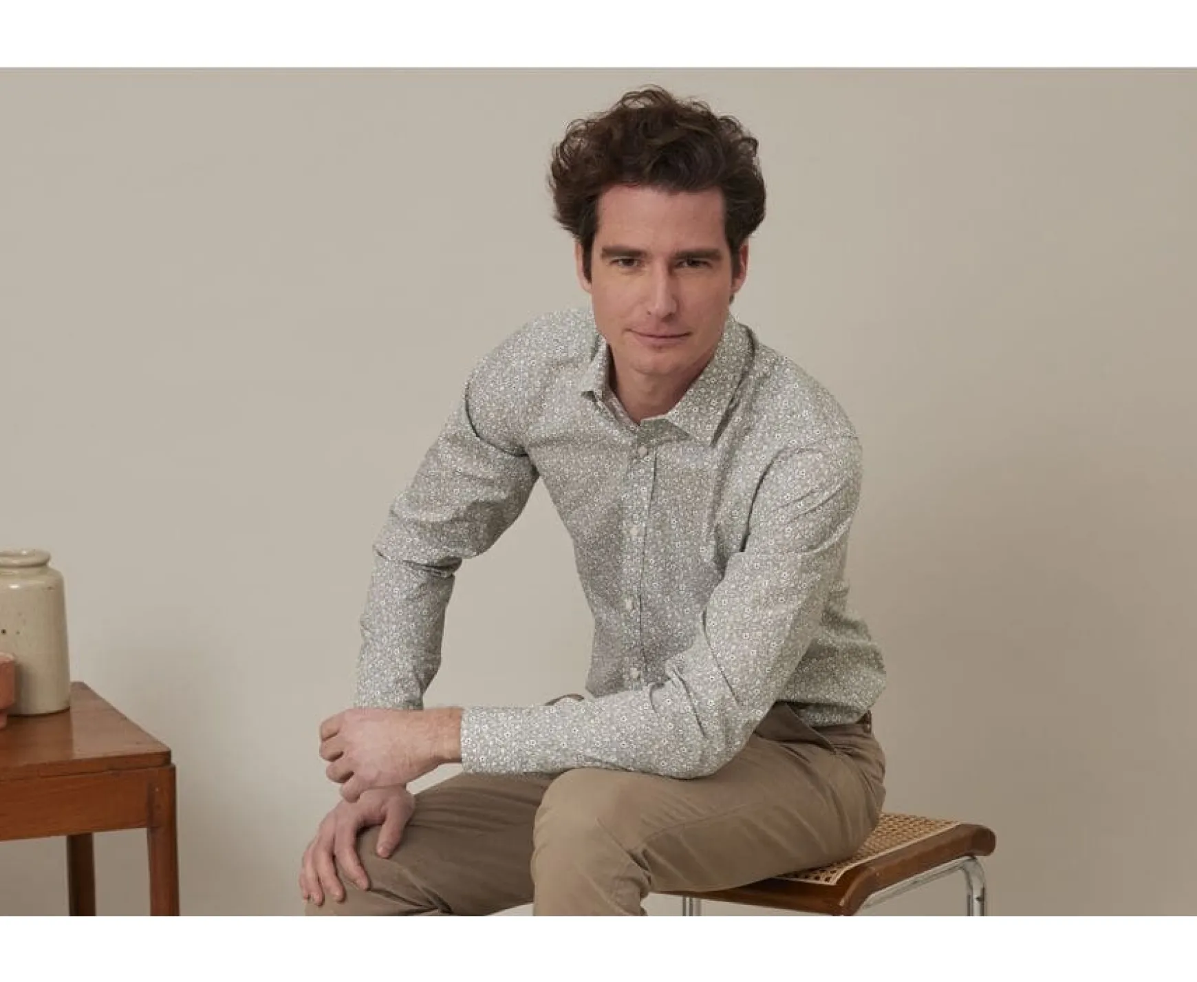 Bexley | Lime Green & Red Printed Shirt Symphorien Vert Tilleul Et Rouge