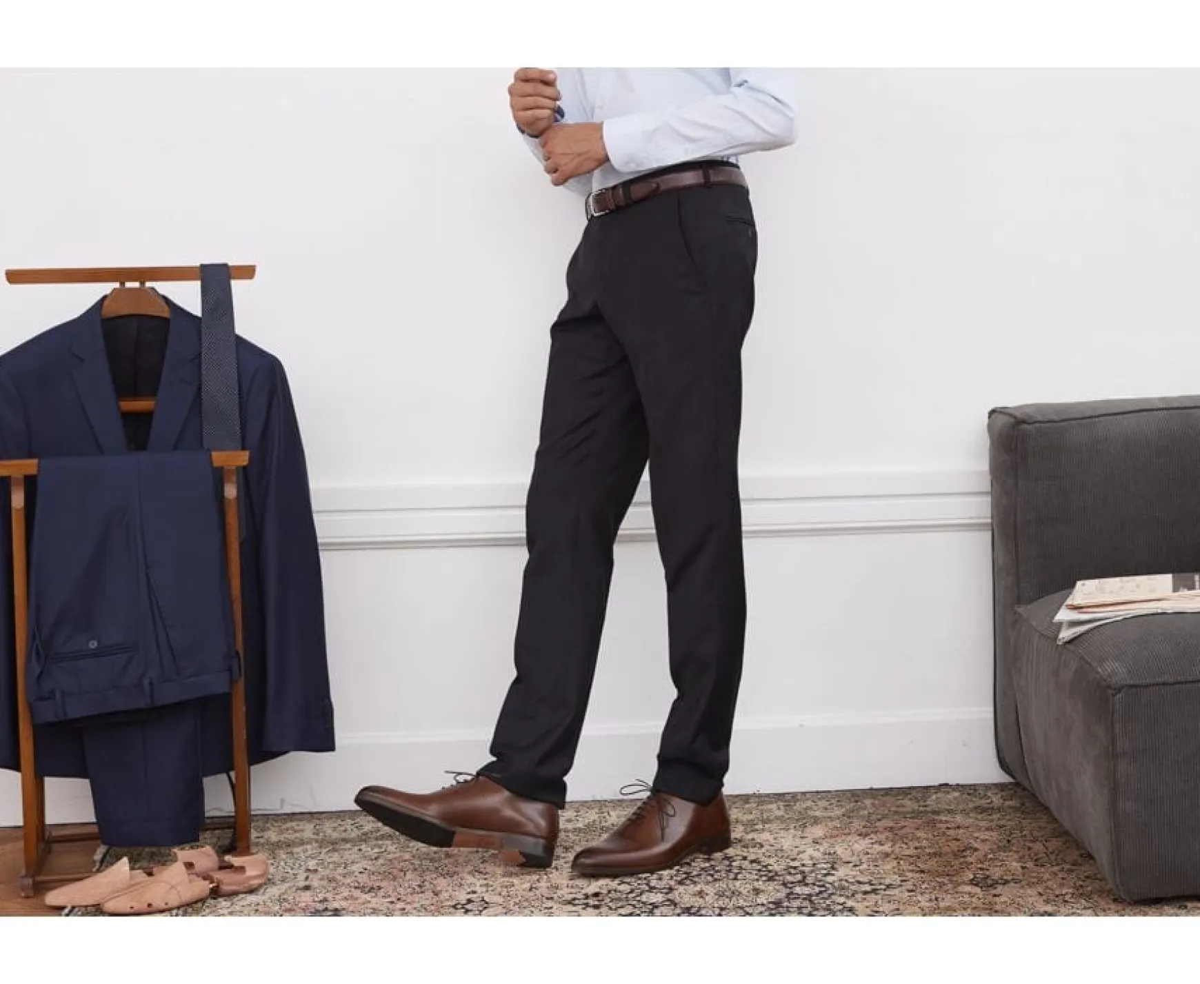 Bexley | Men'S Black Suit Trousers Lazare Blackblack With Black Waistband