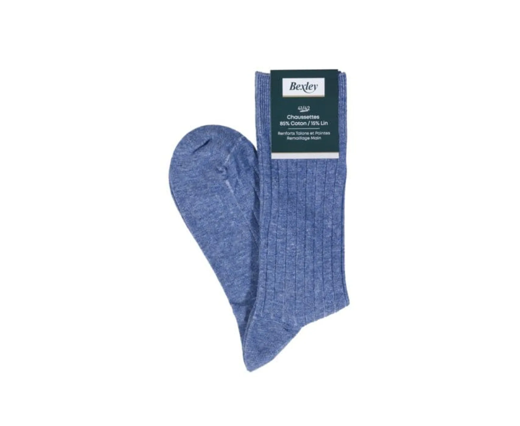 Bexley | Men'S Cotton Linen Socks Middle Blue Melange