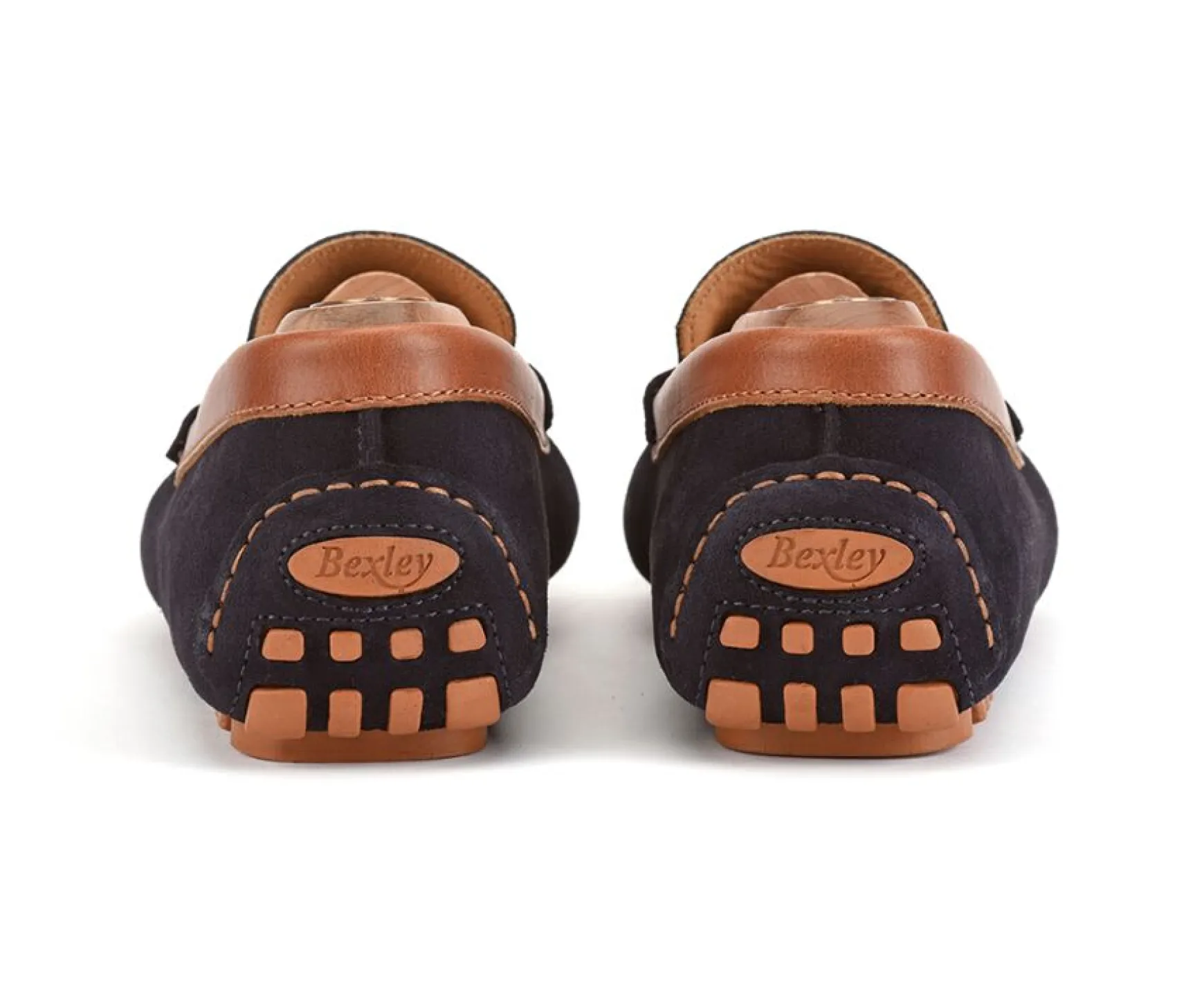 Bexley Moccasins | Men'S Driving Moccasins Biscayne Navy Suede And Chestnut