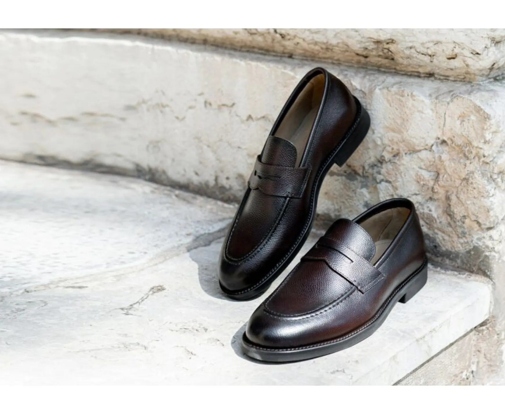 Bexley Comfort Shoes | Men'S Penny Loafers Wemic Gomme City Chocolate Grained Leather