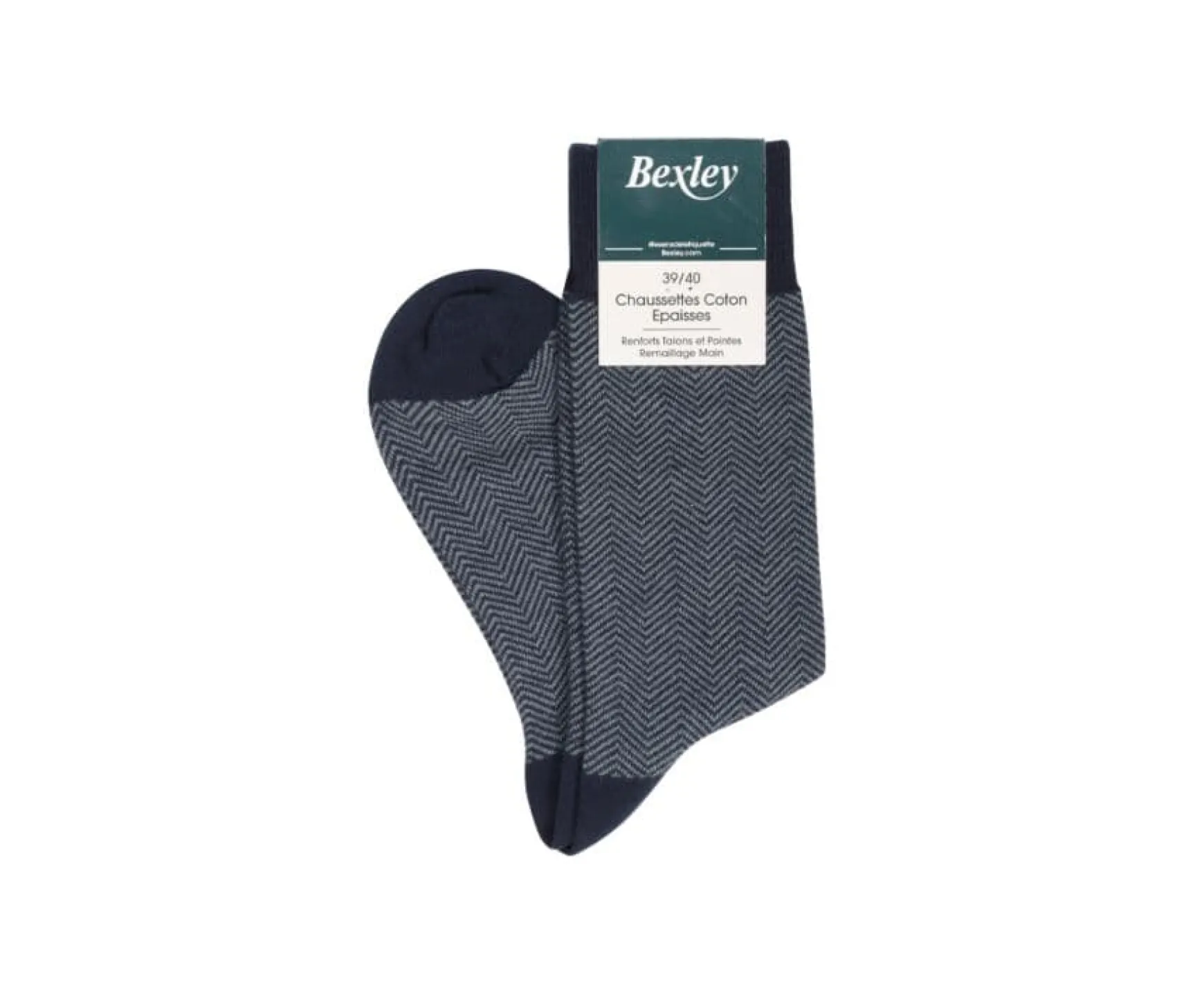 Bexley | Men'S Thick Cotton Socks With Herringbone Style Navy & Green