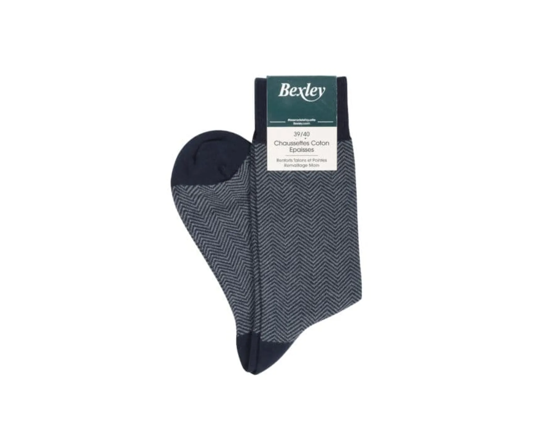Bexley | Men'S Thick Cotton Socks With Herringbone Style Navy & Green