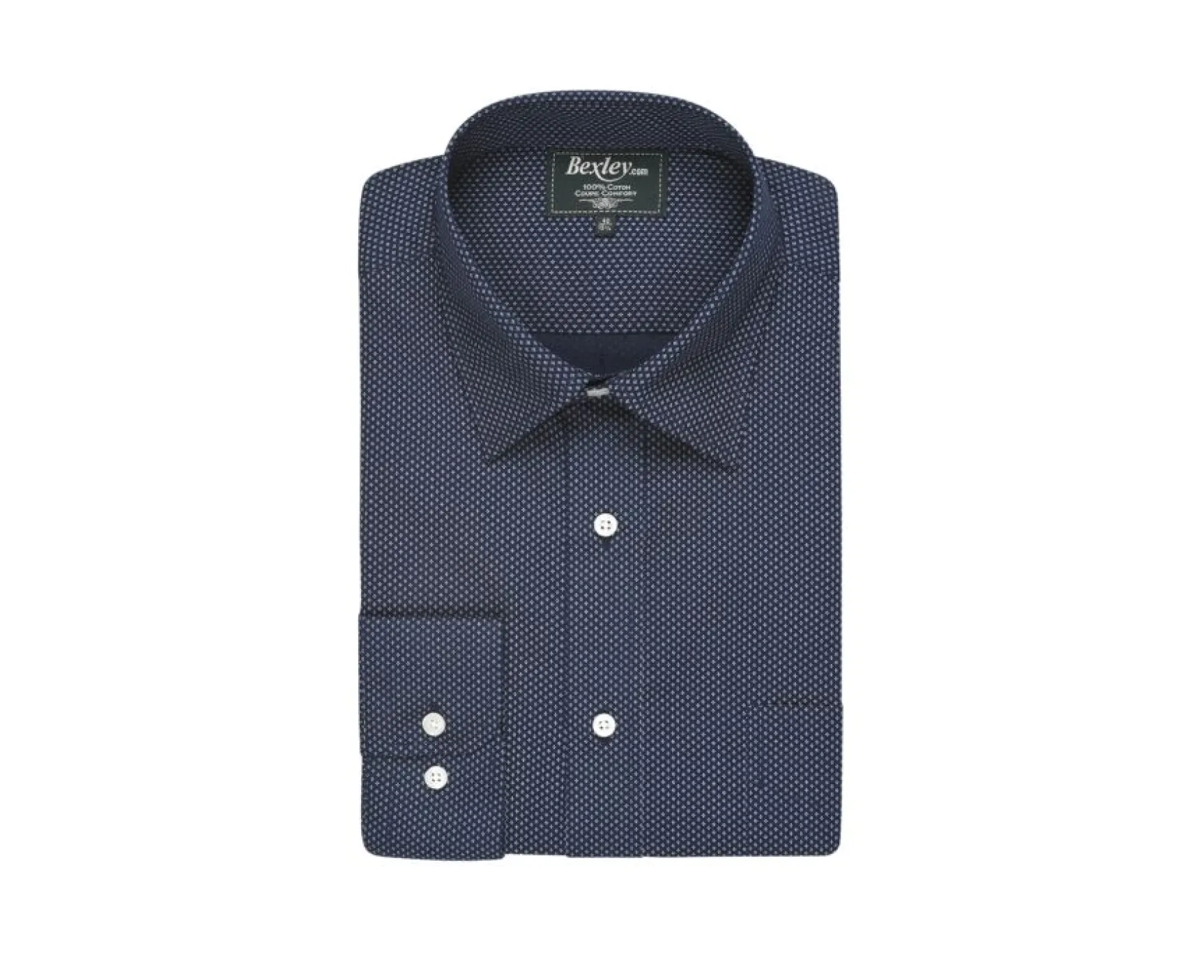 Bexley | Navy Printed Cotton Shirt With Beige Prints Alberic Navy And Beige