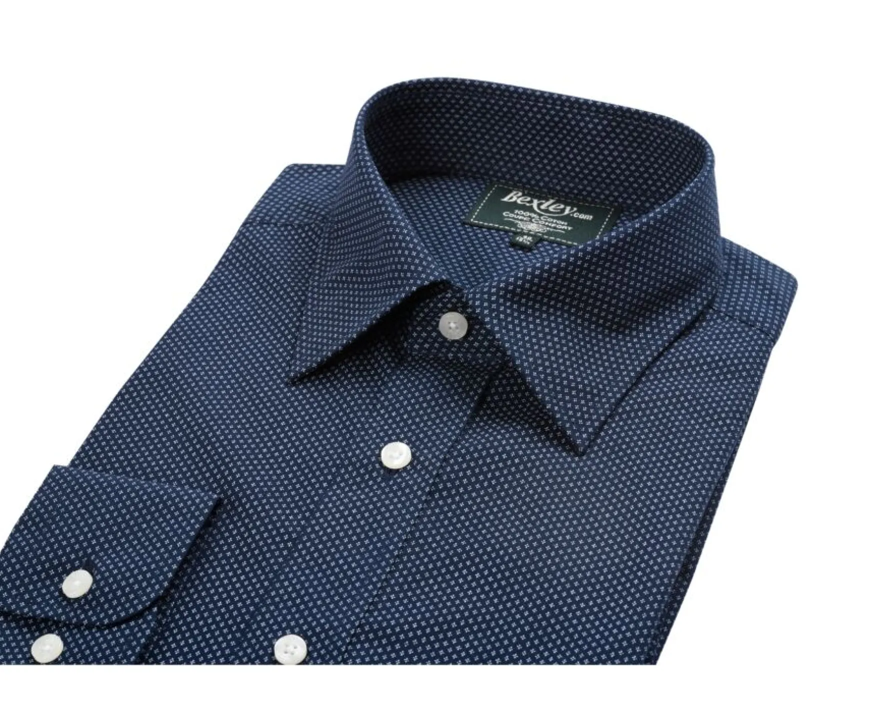 Bexley | Navy Printed Cotton Shirt With Beige Prints Alberic Navy And Beige