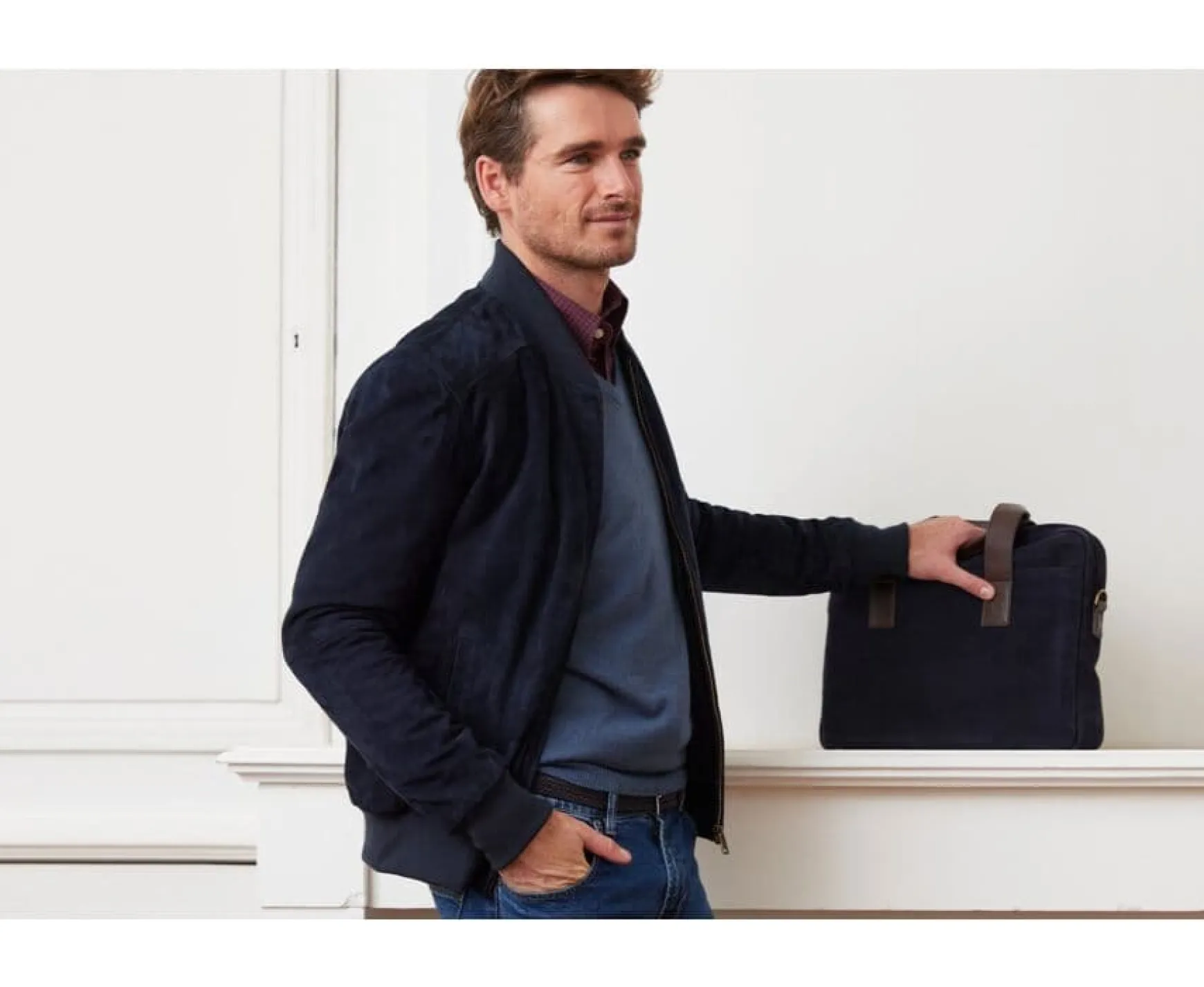 Bexley | Navy Suede Leather Jacket Sean Navy Ii