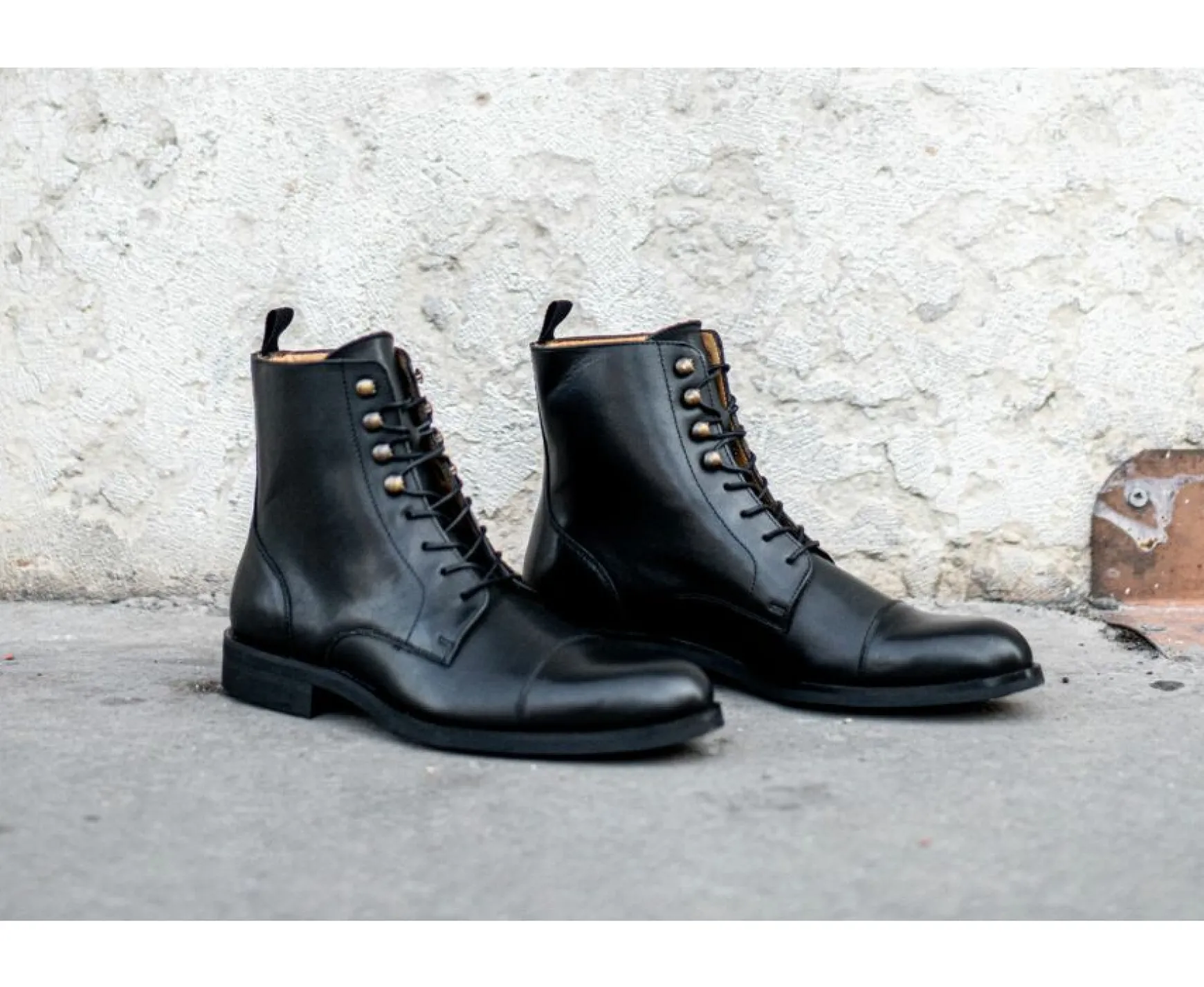Bexley Comfort Shoes | Patina Black Lace-Up Boots Derby Enfield Ii Gomme City Black With Patine