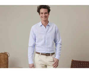 Bexley | Soft Blue & White Striped Cotton Linen Shirt Edibert Soft Blue And White