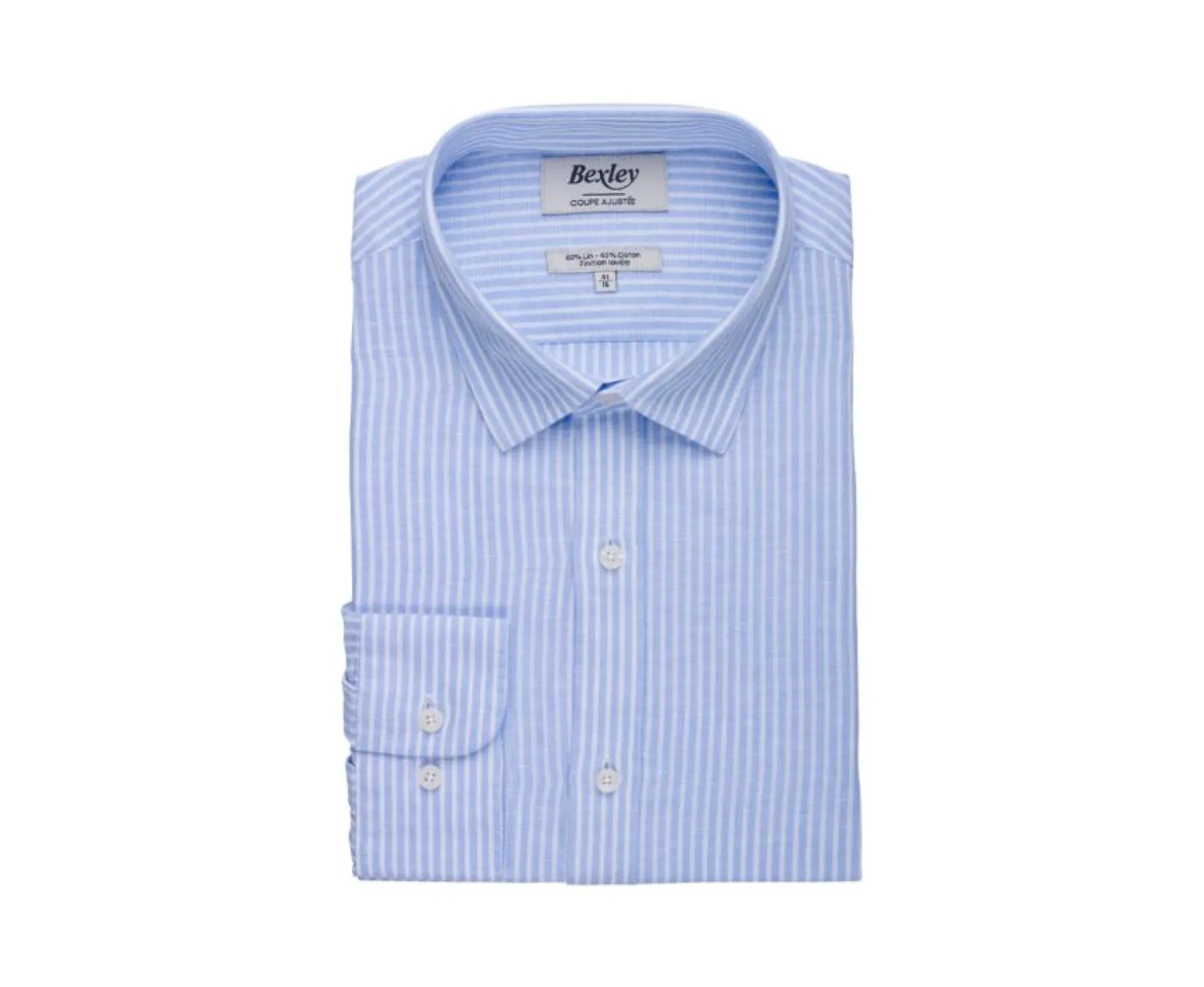 Bexley | Soft Blue & White Striped Cotton Linen Shirt Edibert Soft Blue And White