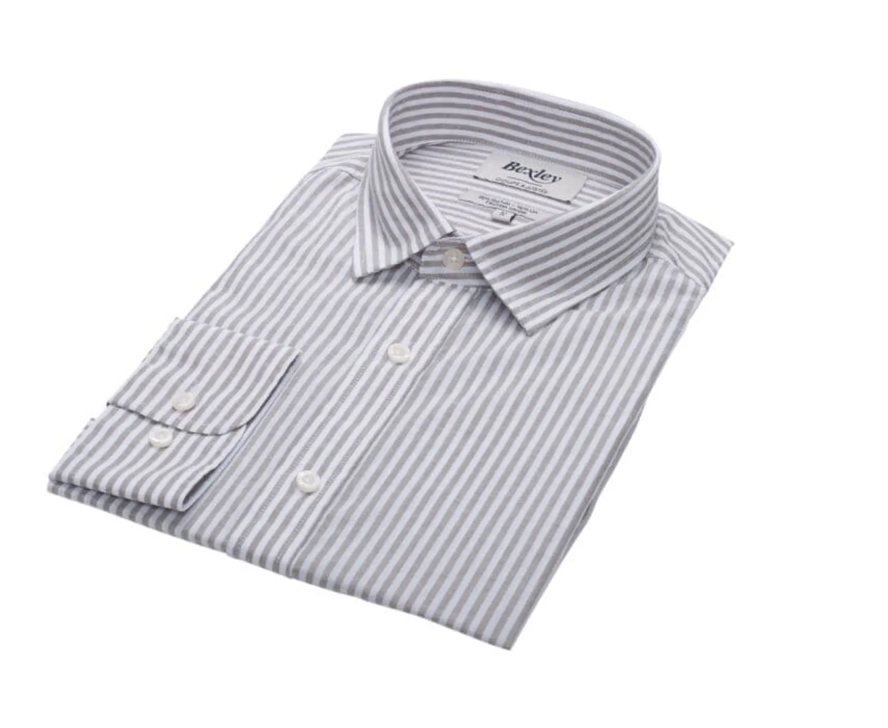 Bexley | Taupe And White Striped Cotton Linen Shirt Edibert Chocolate And White