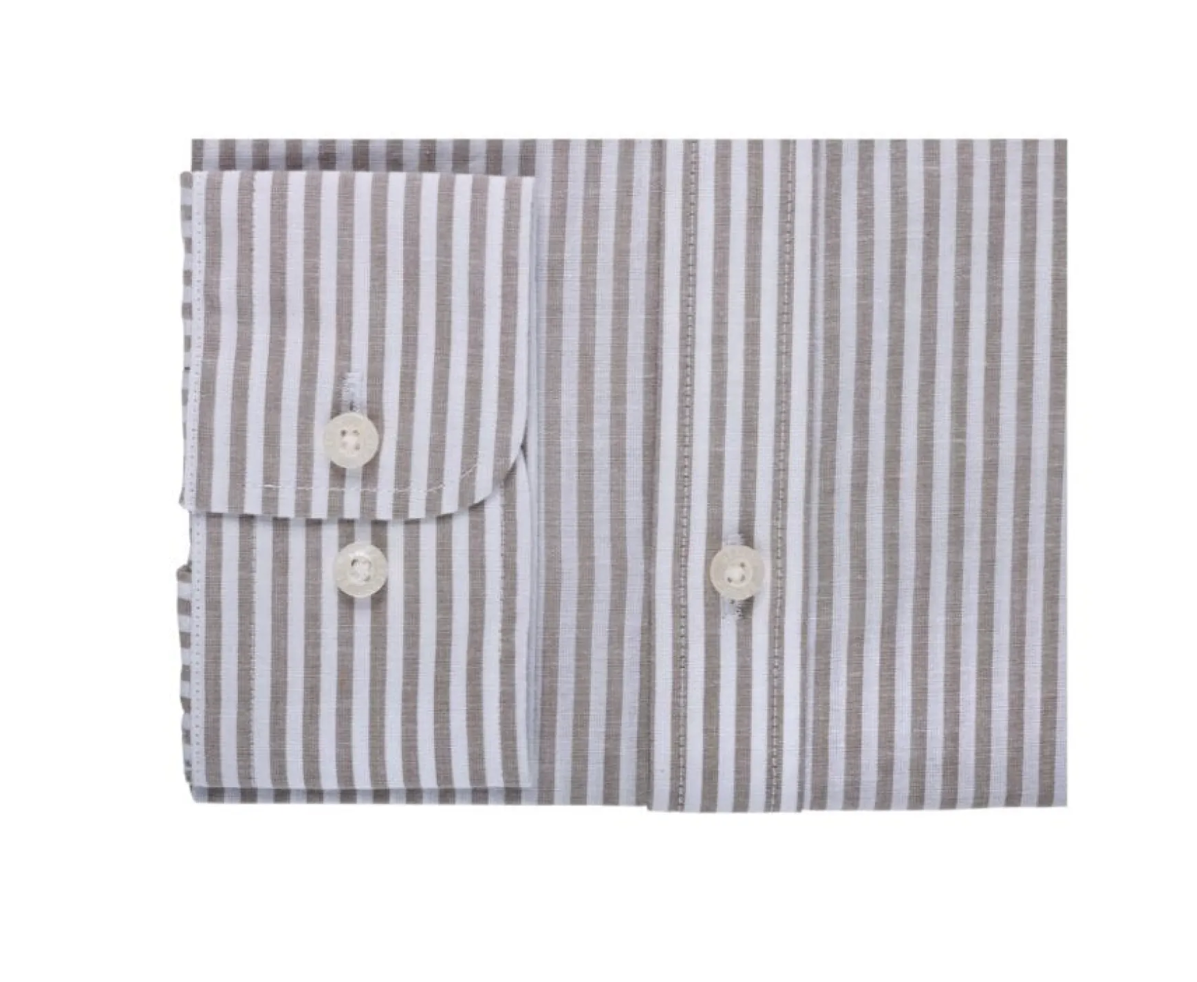 Bexley | Taupe And White Striped Cotton Linen Shirt Edibert Chocolate And White