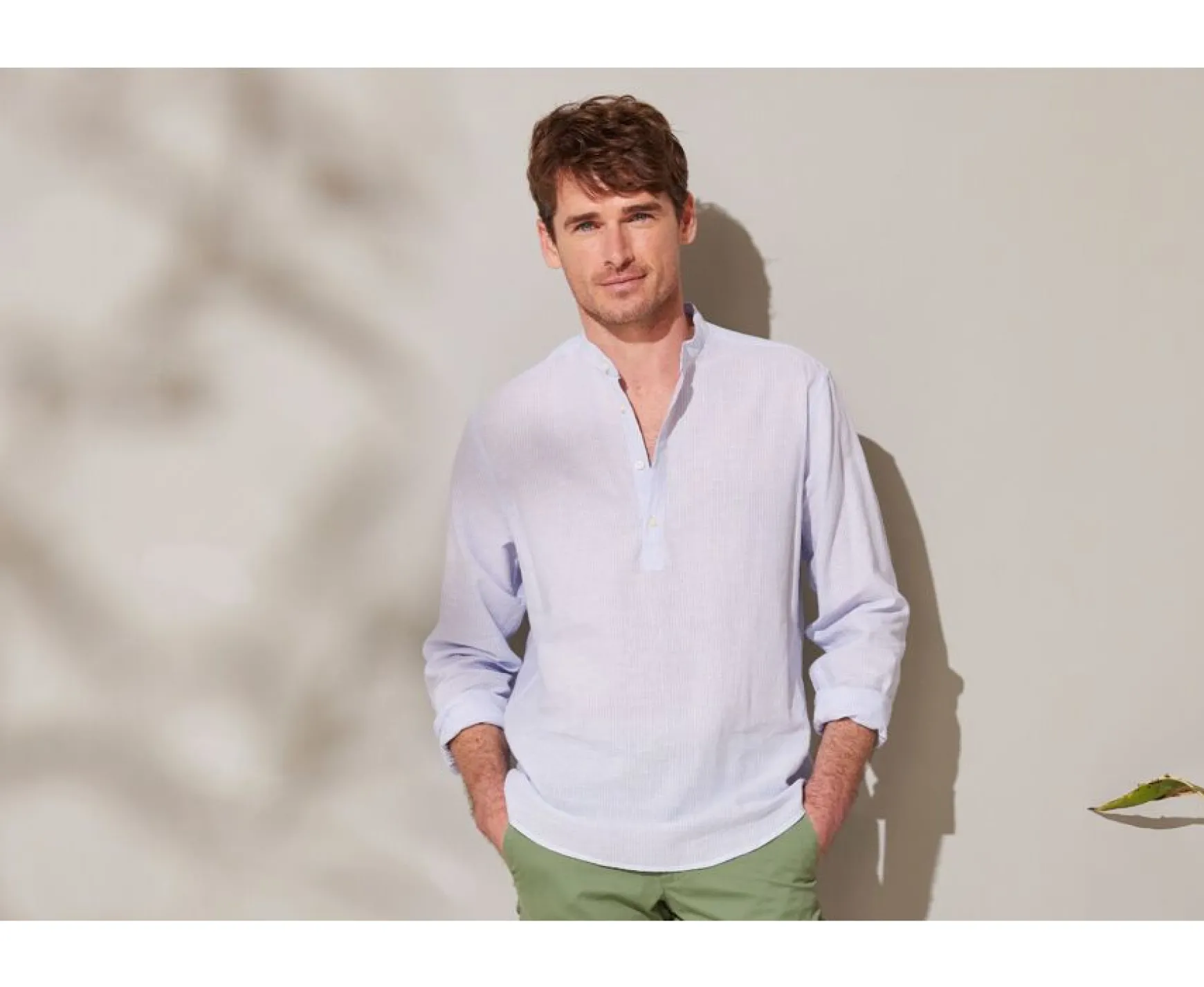 Bexley | Thin White And Blue Stripes Cotton Linen Tunic Shirt Valbert Blue And White