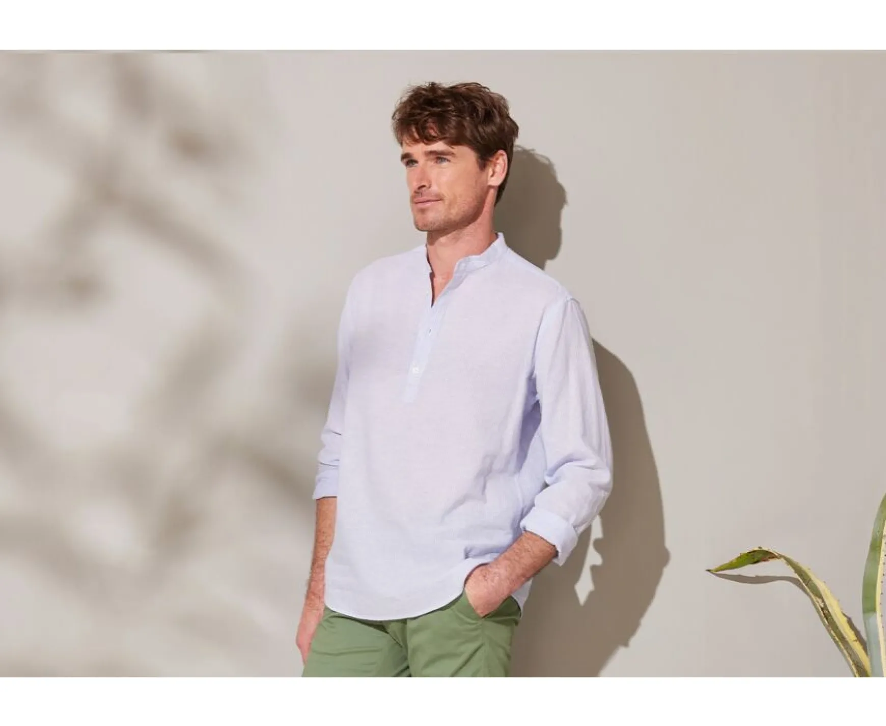 Bexley | Thin White And Blue Stripes Cotton Linen Tunic Shirt Valbert Blue And White