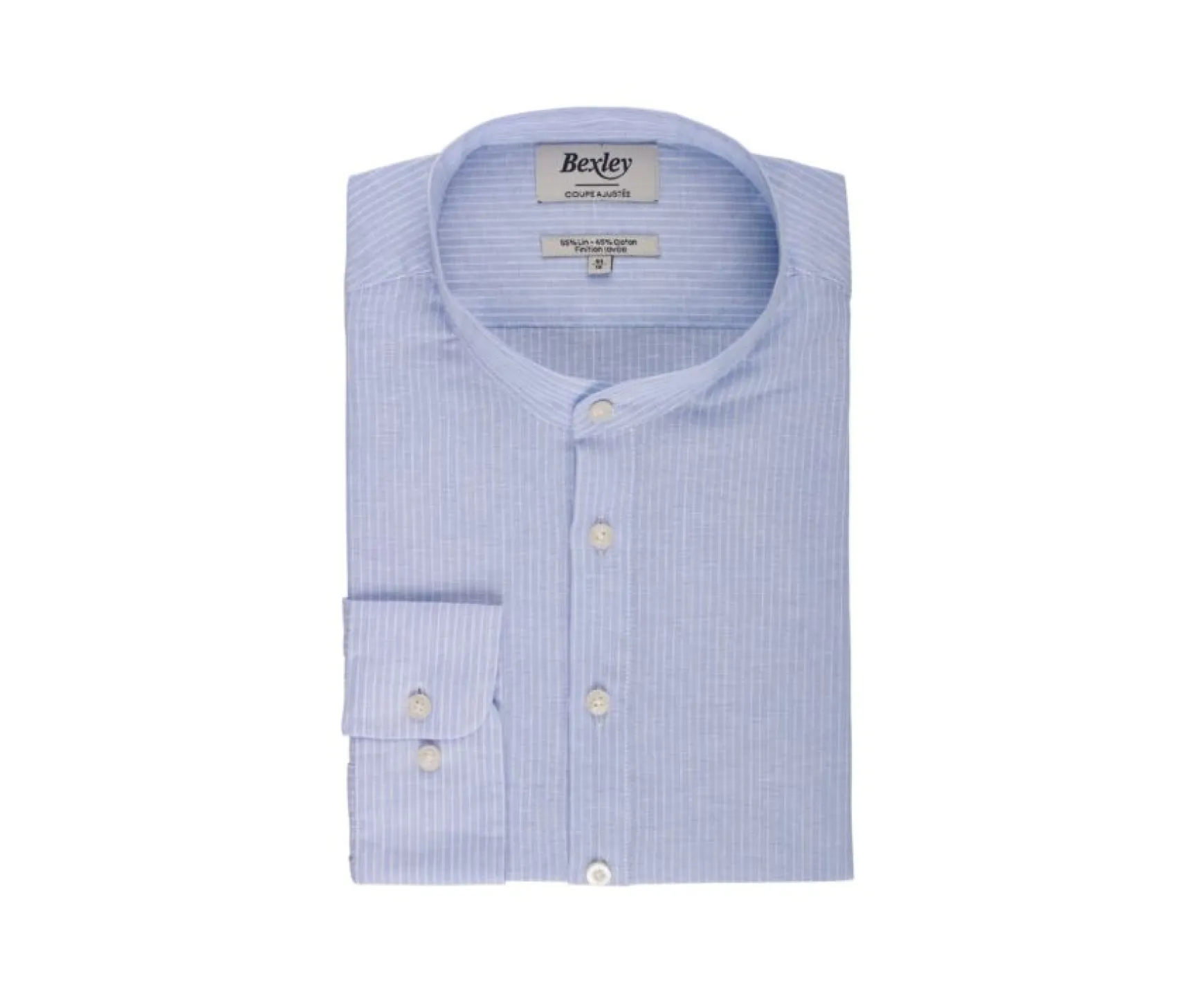 Bexley | Thin White And Blue Stripes Cotton Linen Tunic Shirt Valbert Blue And White