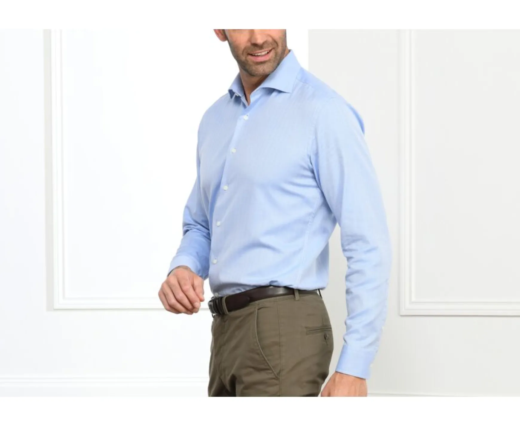 Bexley | Twill Shirt With Chevron Pattern - Italian Collar Luigi Blue