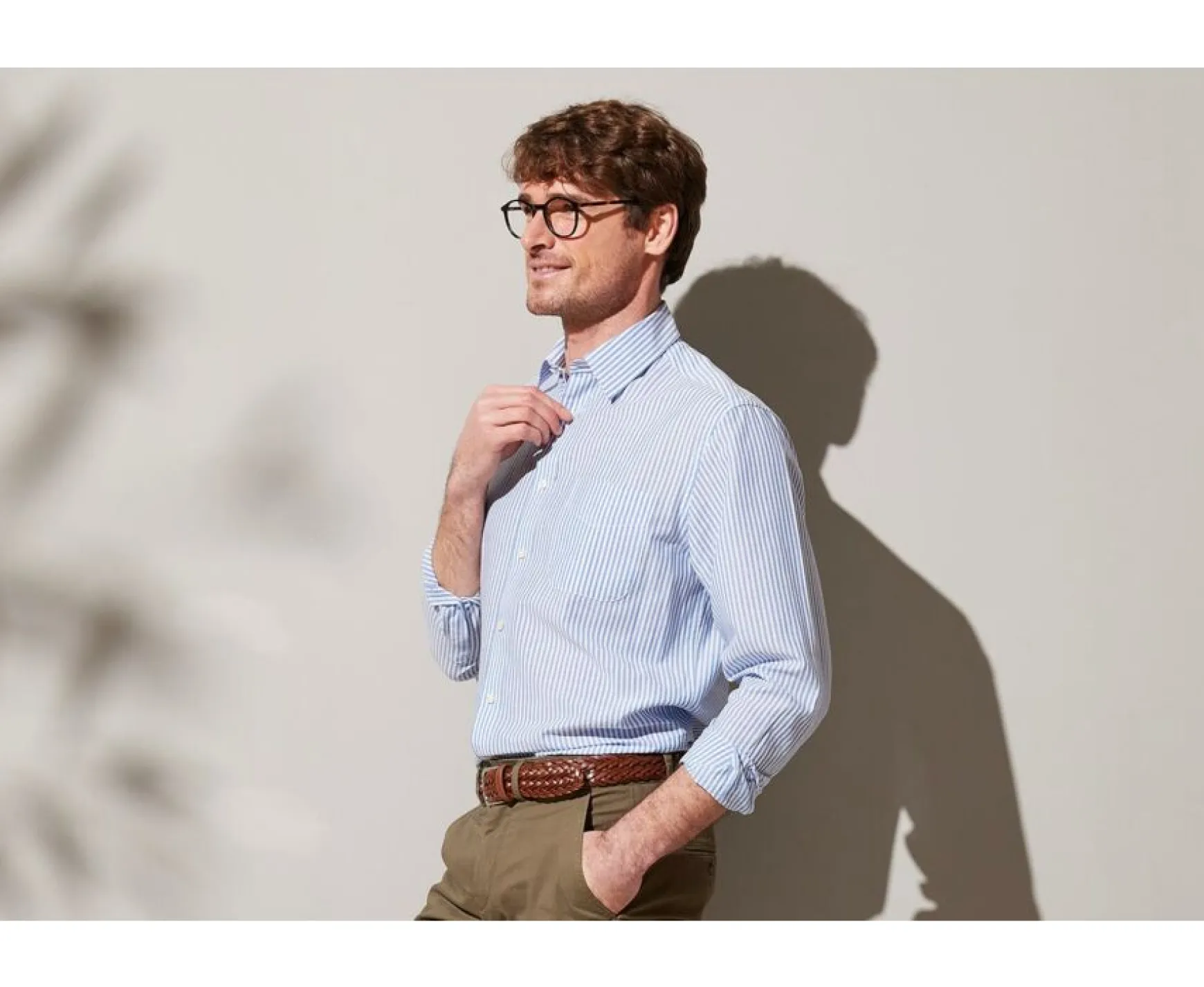 Bexley | White And Blue Striped Cotton Linen Shirt Valoire Blue And White