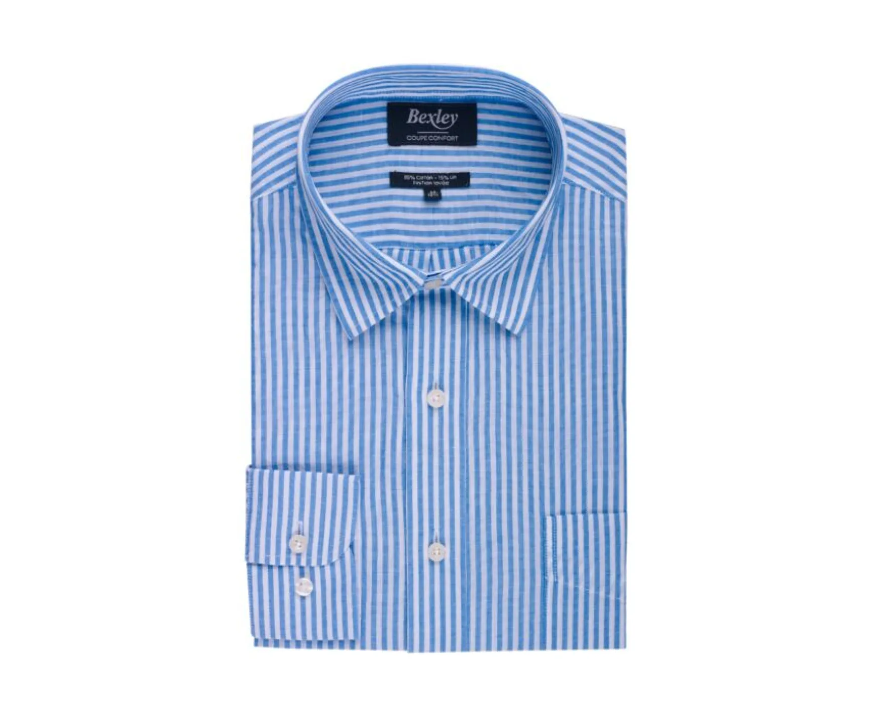 Bexley | White And Blue Striped Cotton Linen Shirt Valoire Blue And White