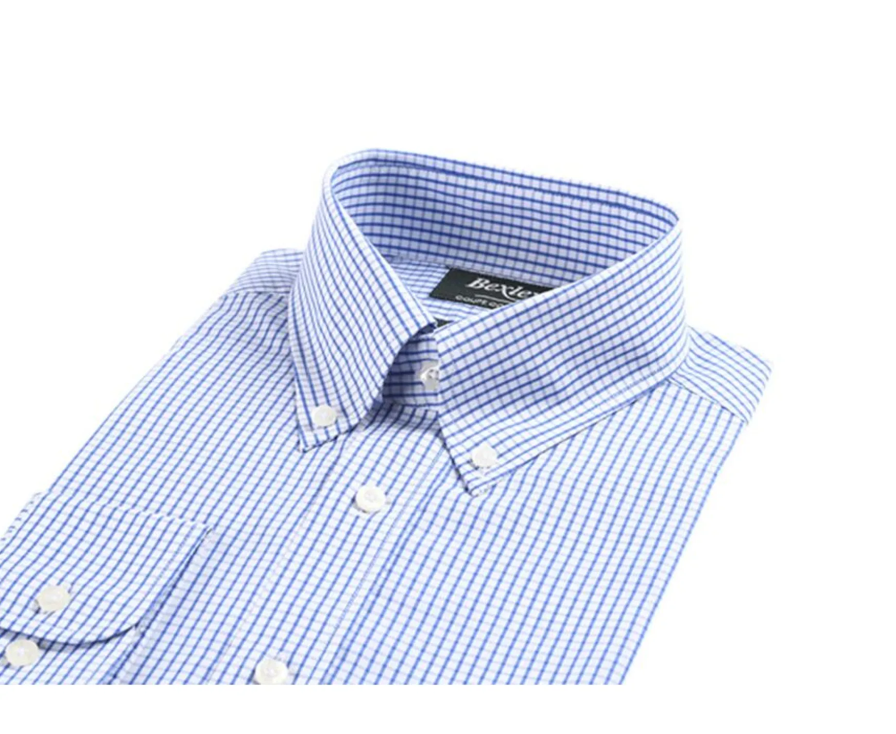 Bexley | White Cotton Shirt With Blue Checks - Pocket Scott Blue And White