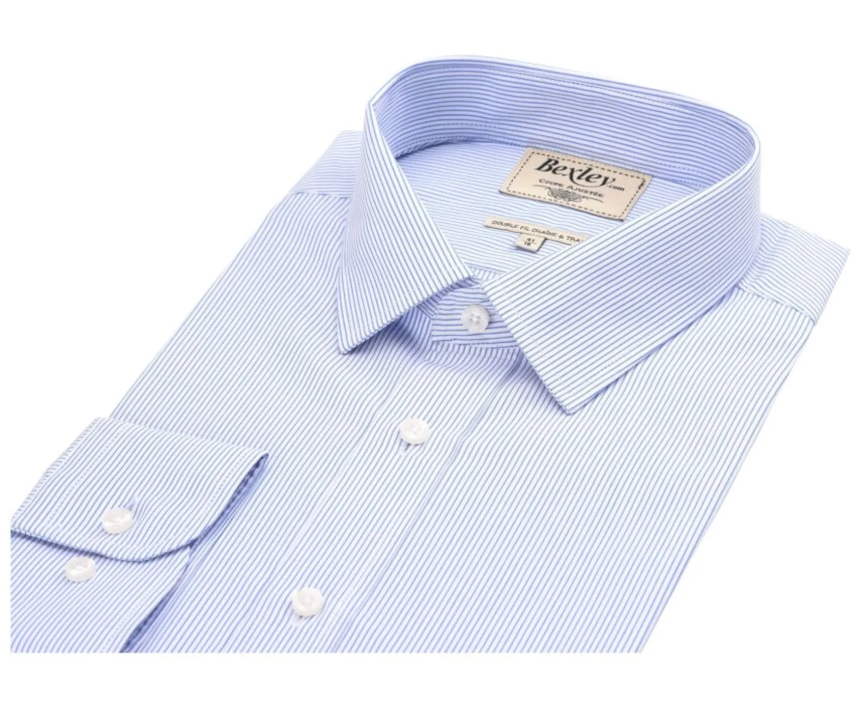 Bexley | White Cotton Shirt With Blue Stripes Clement Blue And White
