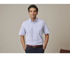 Bexley | White Cotton Shirt With Thin Blue Ocean Checks Tim Mc Blue Ocean And White