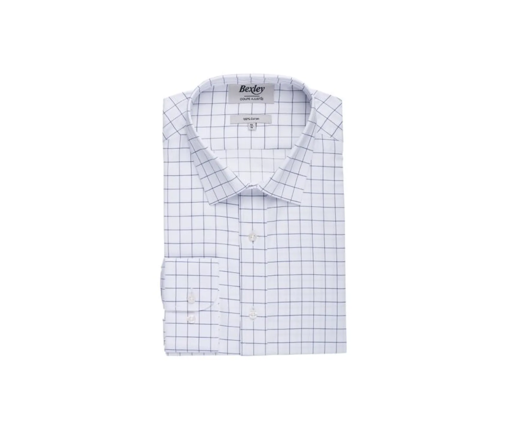Bexley | White Shirt With Blue Checks - Straight Collar - Sergius | White And Blue