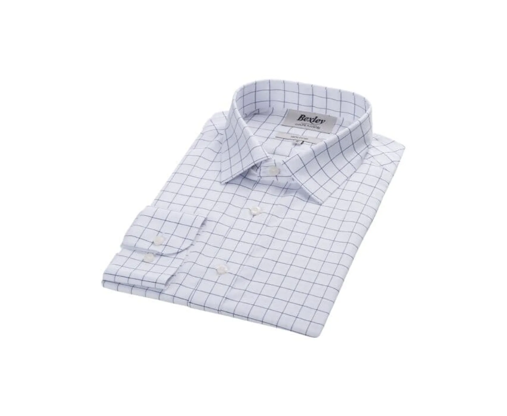 Bexley | White Shirt With Blue Checks - Straight Collar - Sergius | White And Blue