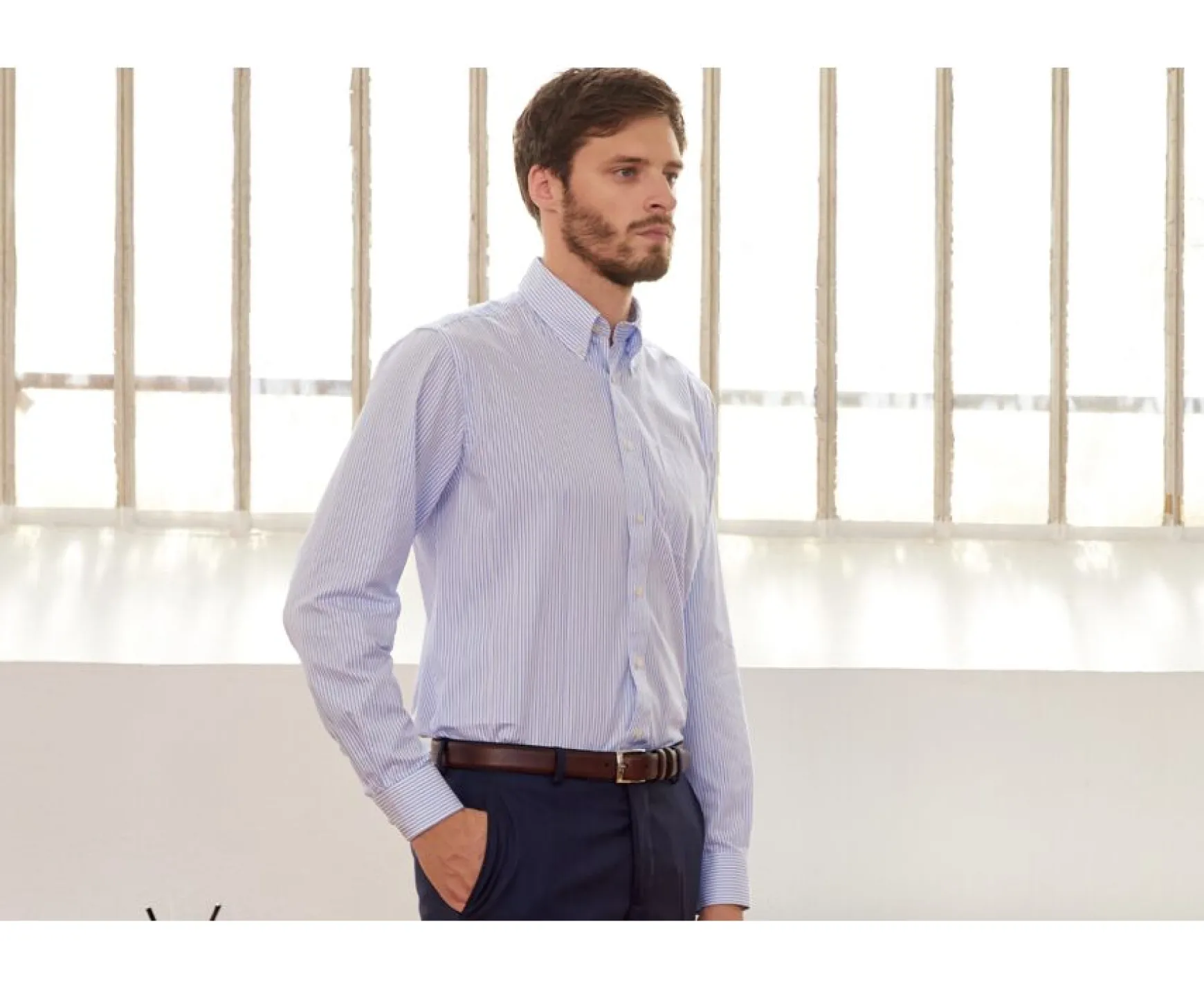 Bexley | White Shirt With Blue Stripes - Chest Pocket Broderick White And Blue