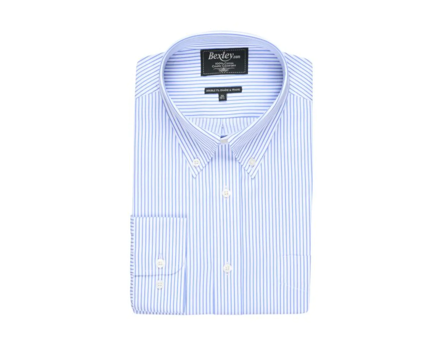 Bexley | White Shirt With Blue Stripes - Chest Pocket Broderick White And Blue