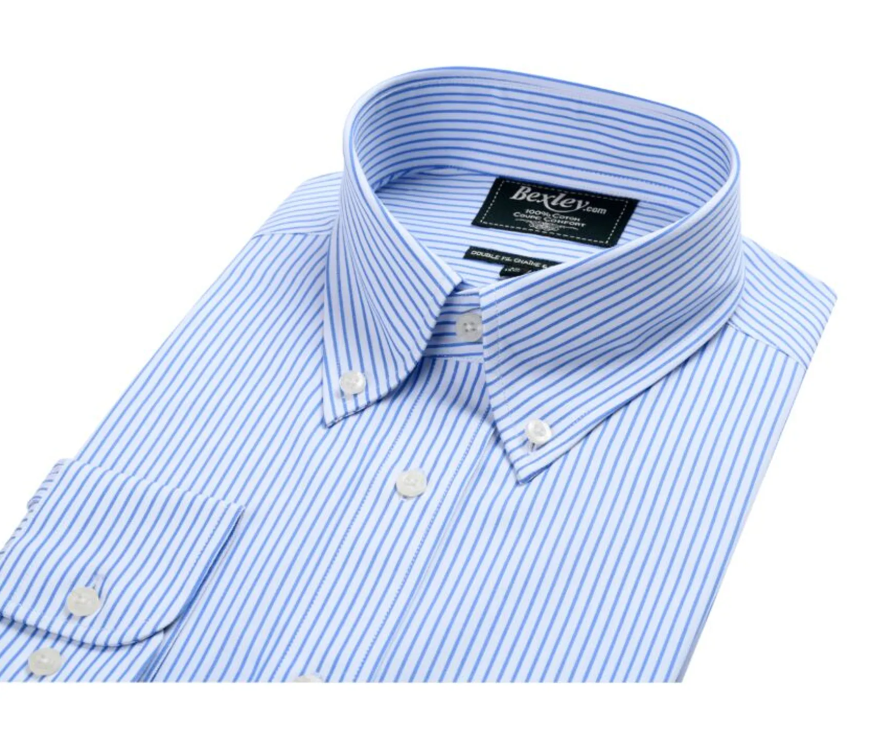 Bexley | White Shirt With Blue Stripes - Chest Pocket Broderick White And Blue