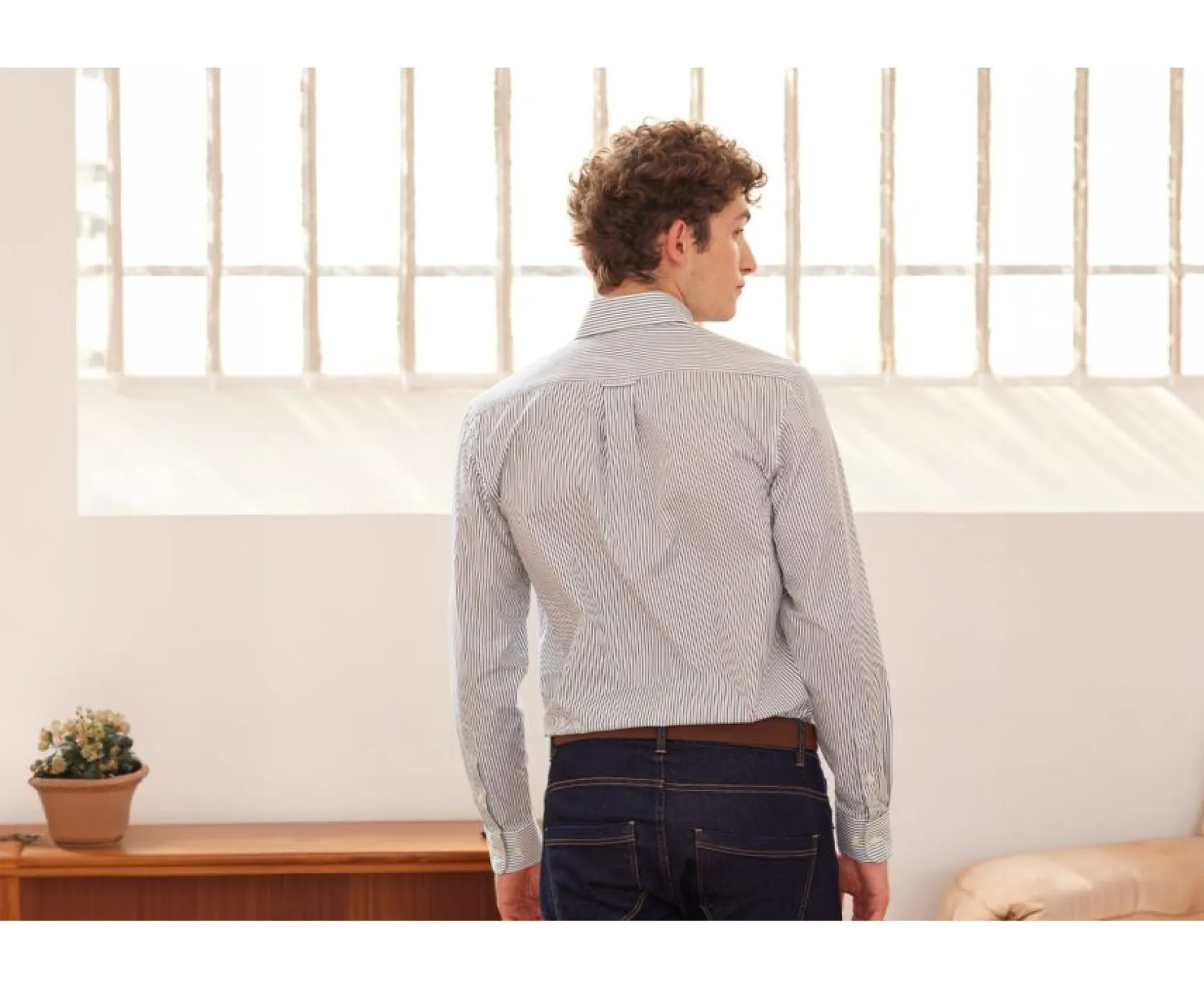 Bexley | White Shirt With Dark Green Stripes And Chest Pocket - Broderick | White & Dark Green