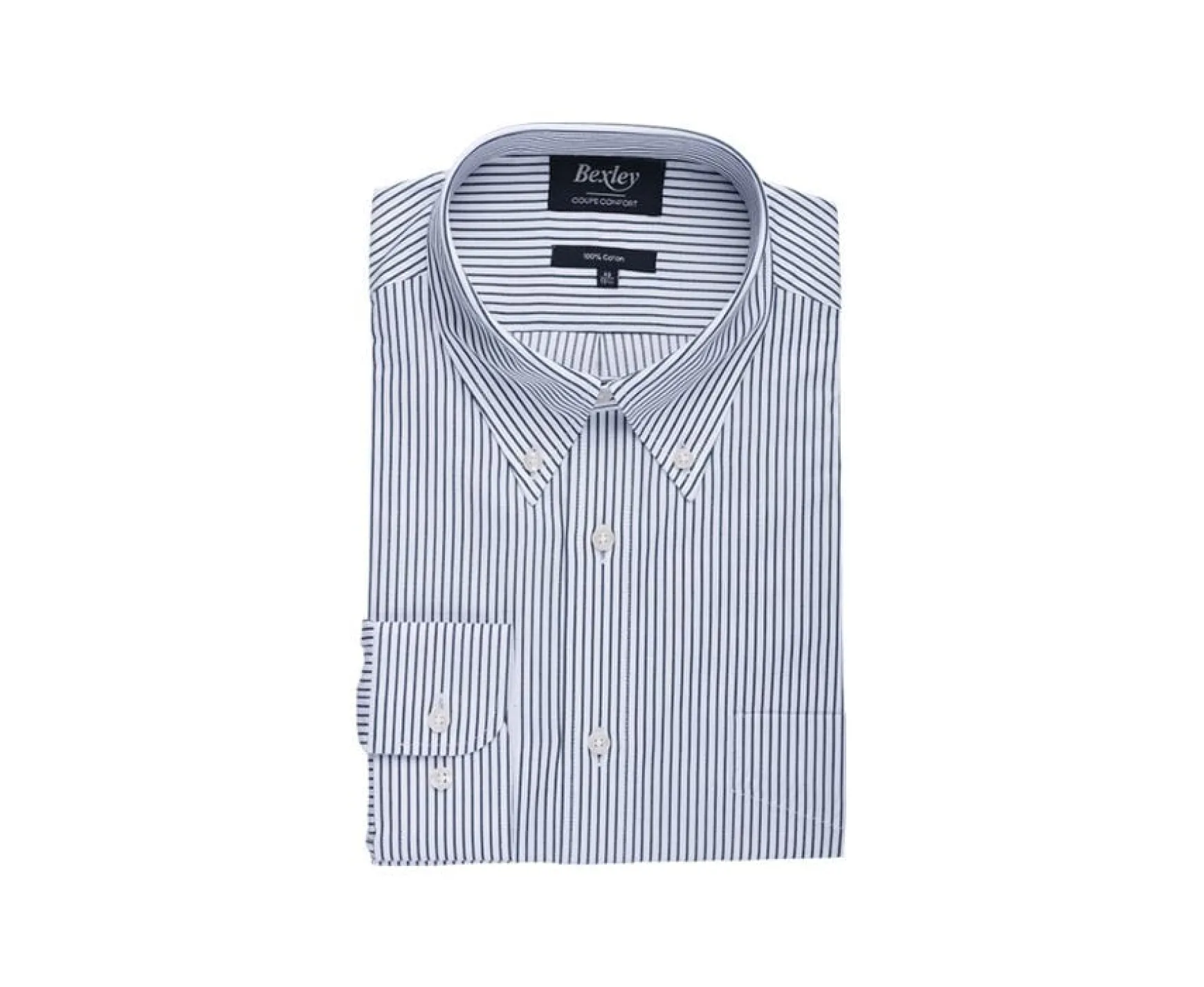 Bexley | White Shirt With Dark Green Stripes And Chest Pocket - Broderick | White & Dark Green