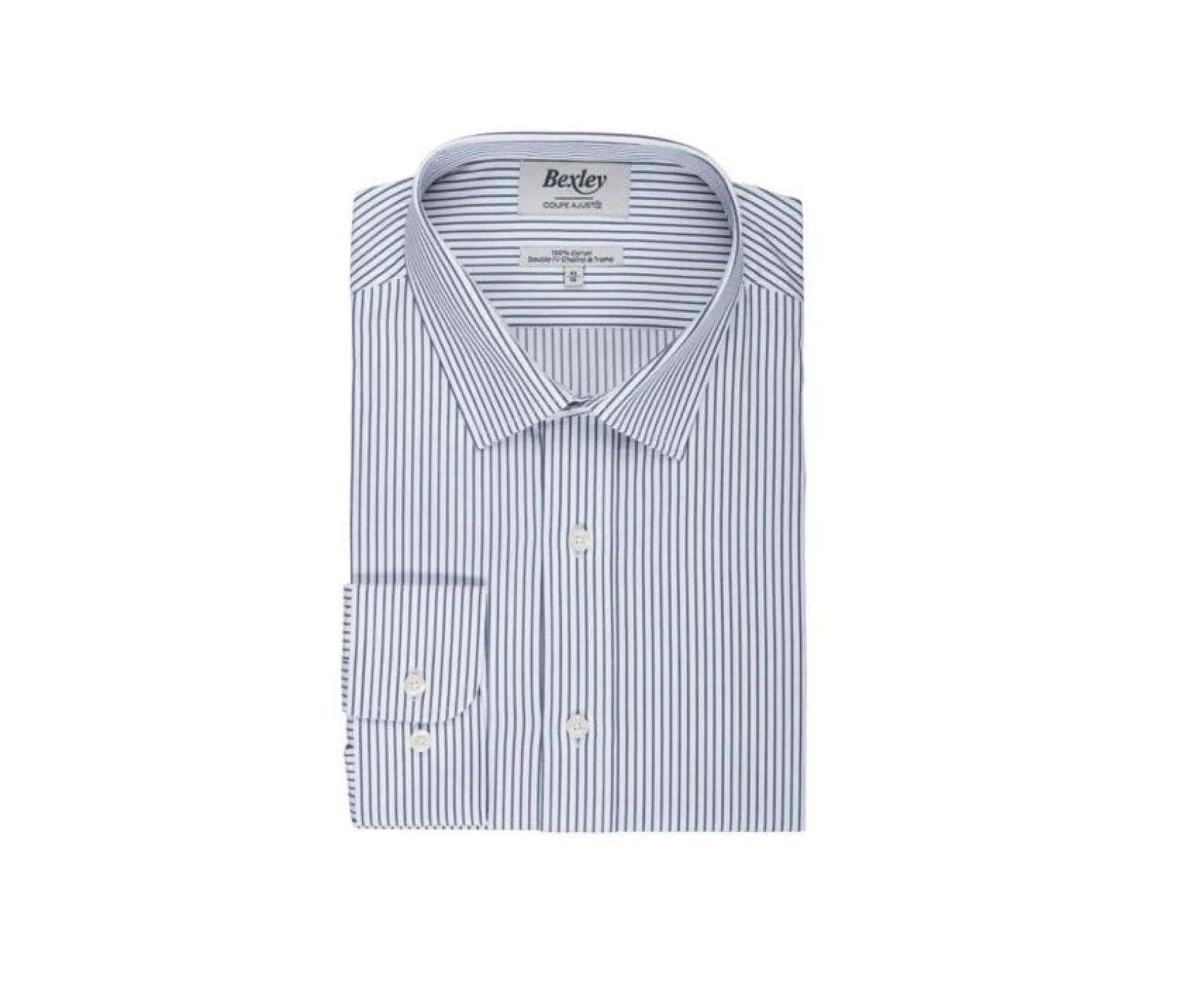 Bexley | White Shirt With Green Stripes Geoffroy White & Dark Green
