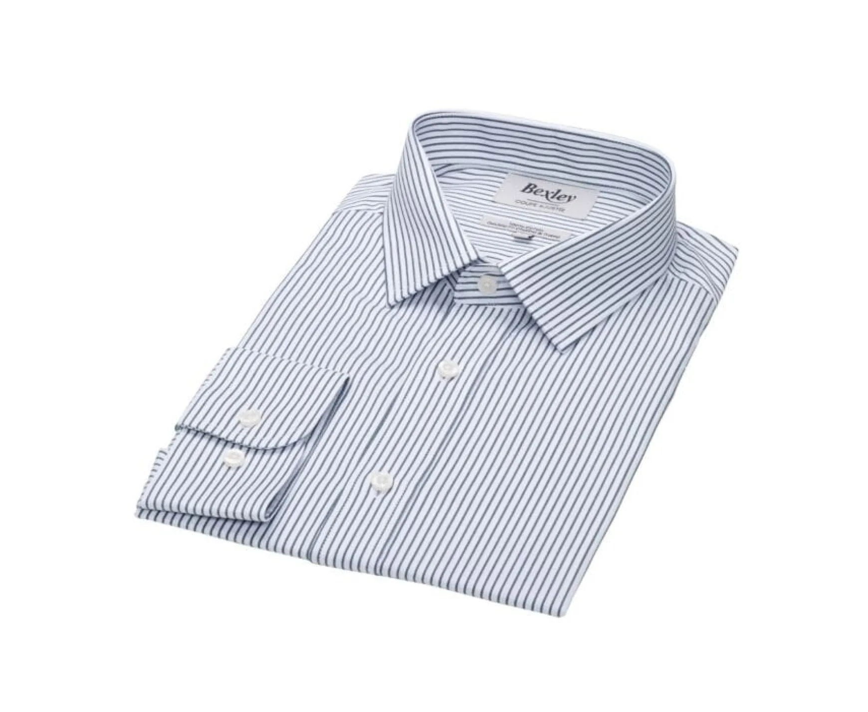 Bexley | White Shirt With Green Stripes Geoffroy White & Dark Green