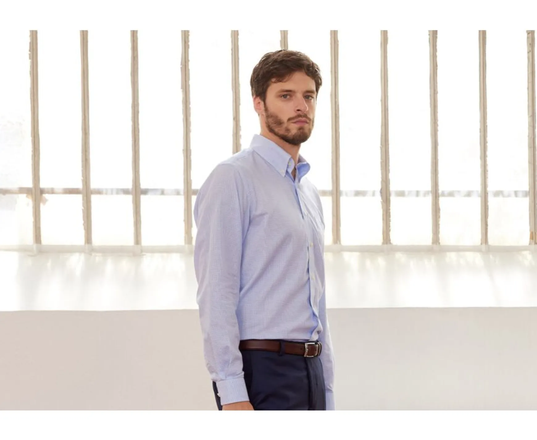 Bexley | White Twill Shirt With Blue Checks - Stellan | White And Blue