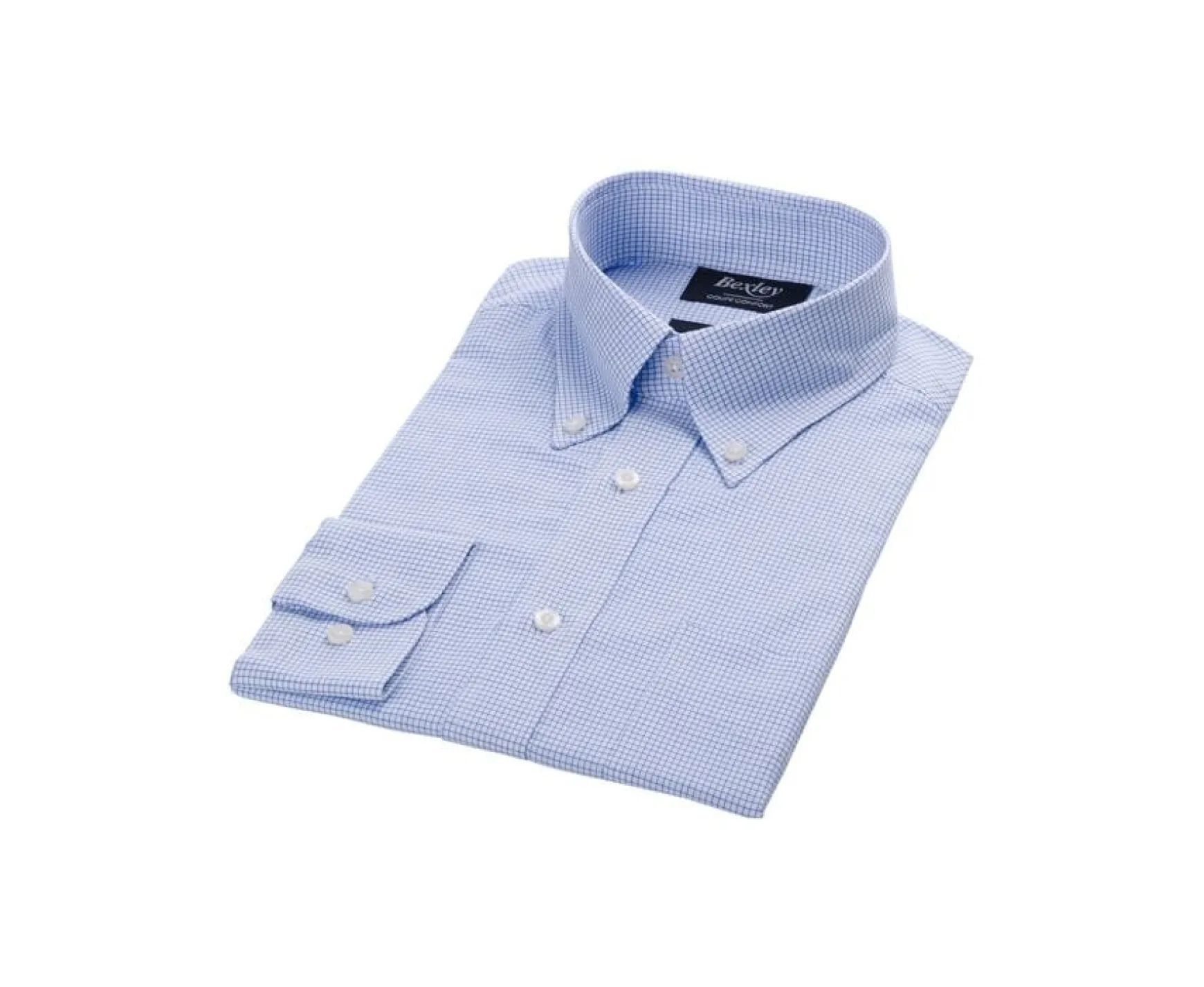Bexley | White Twill Shirt With Blue Checks - Stellan | White And Blue